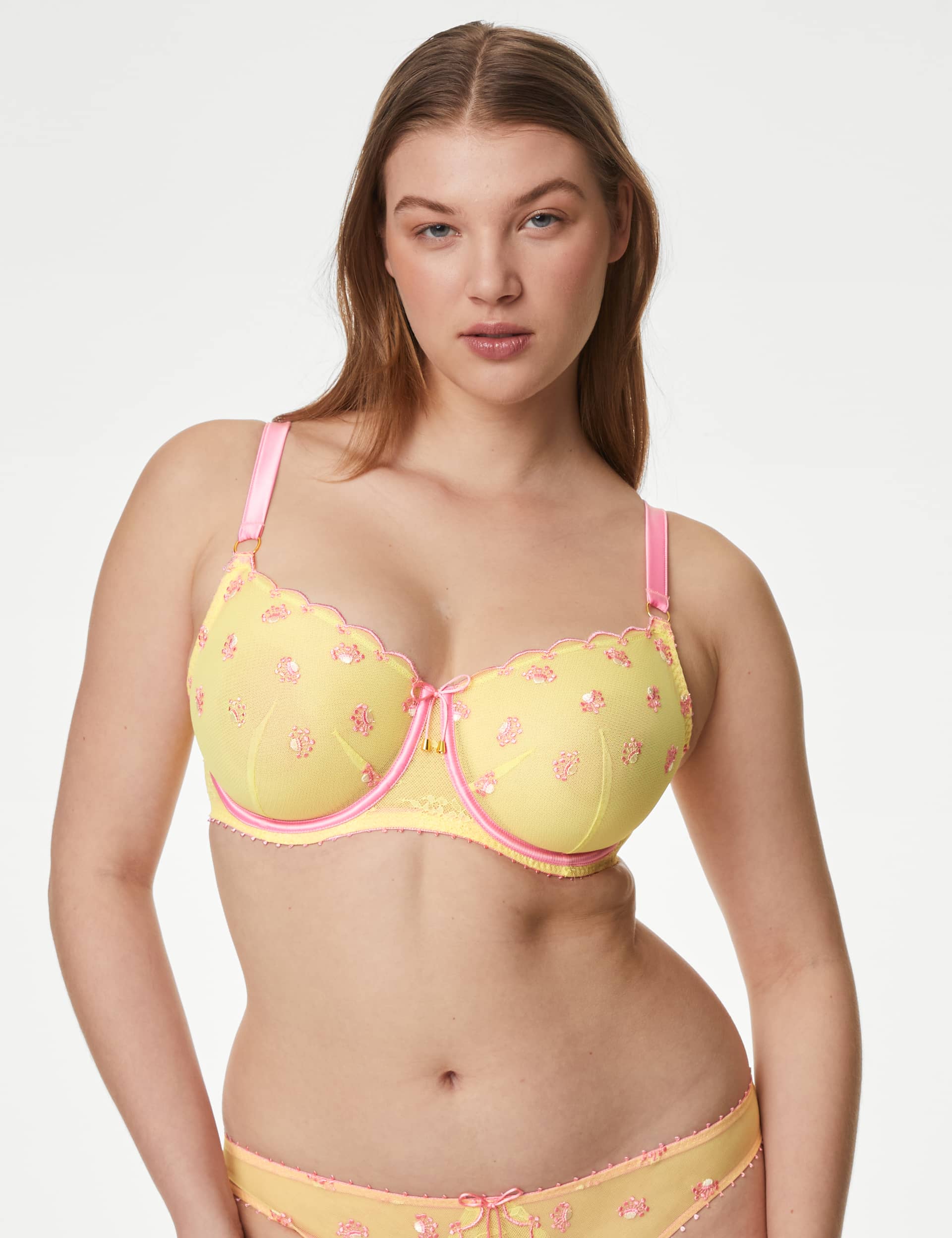 Boutique X Damaris Women's Carita Embroidered Wired Full Cup Bra (F+) - 36F - Pale Yellow, Pale Yellow