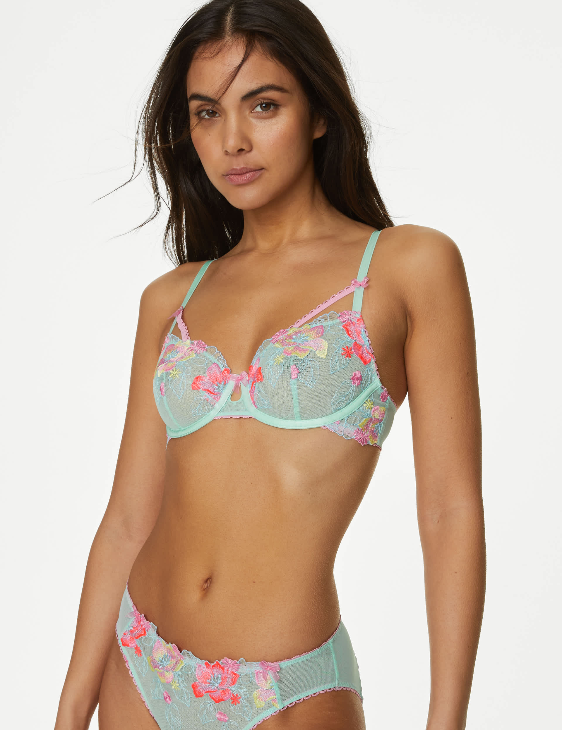 Boutique Women's Josefine Embroidered Wired Balcony Bra (A-E) - 40D - Bright Mint, Bright Mint