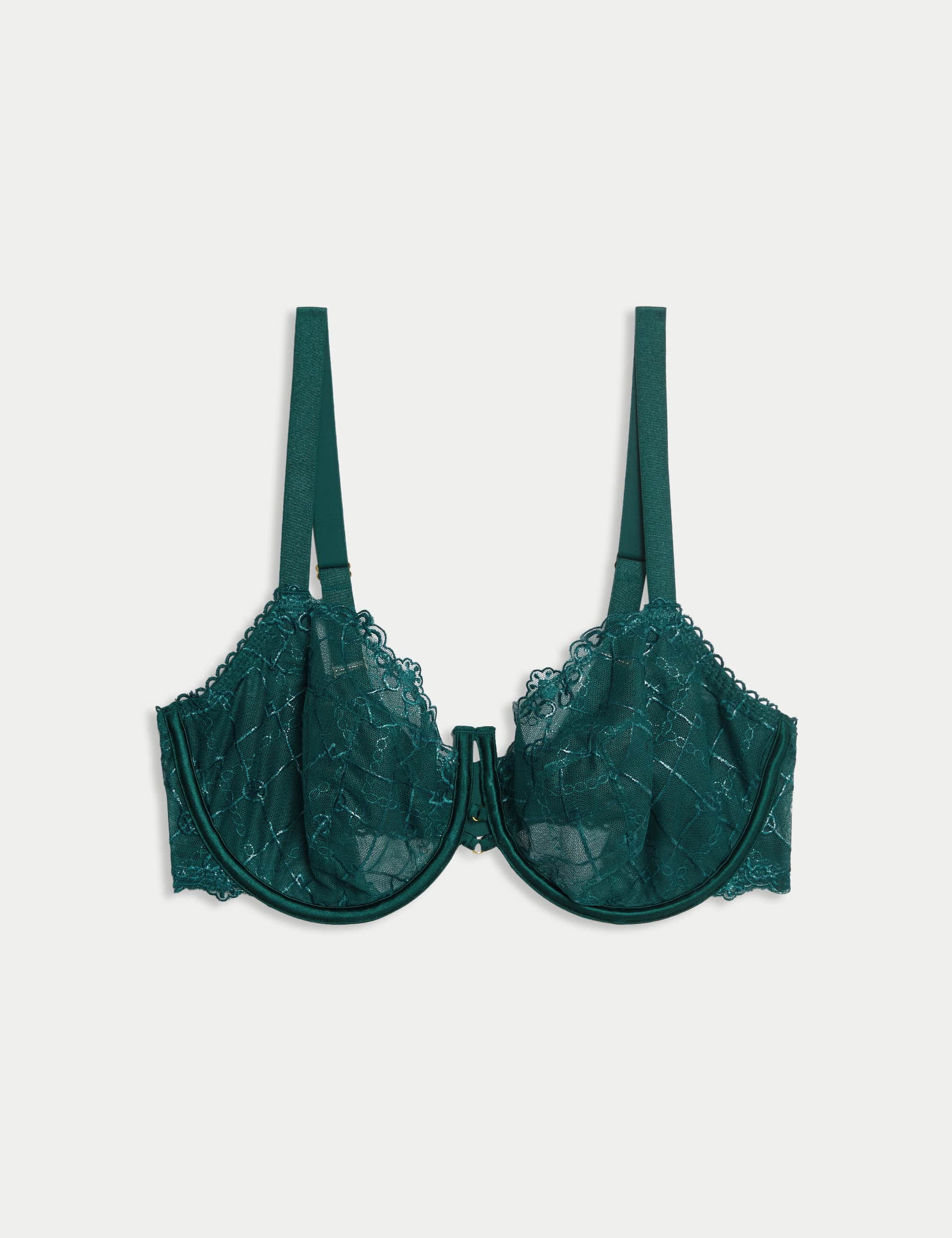 Boutique Women's Anelli Embroidered Wired Balcony Bra F-H - 40G - Petrol Green, Petrol Green