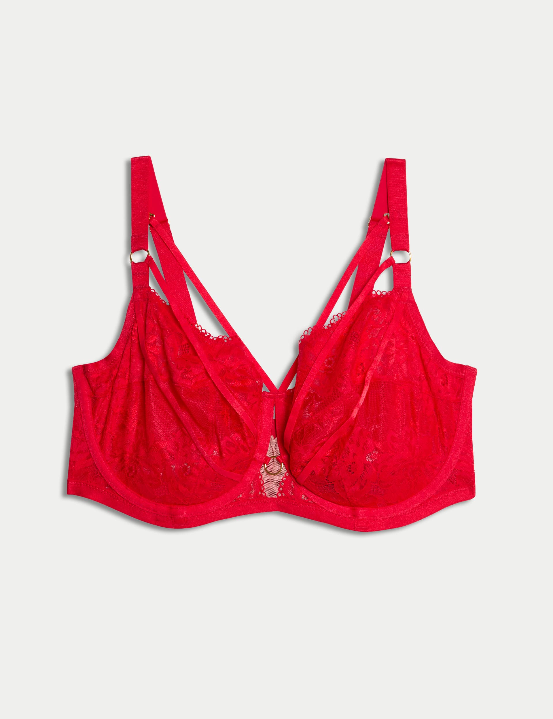 Boutique Women's Vera Lace Wired Longline Balcony Bra (F-H) - 36F - Bright Red, Bright Red