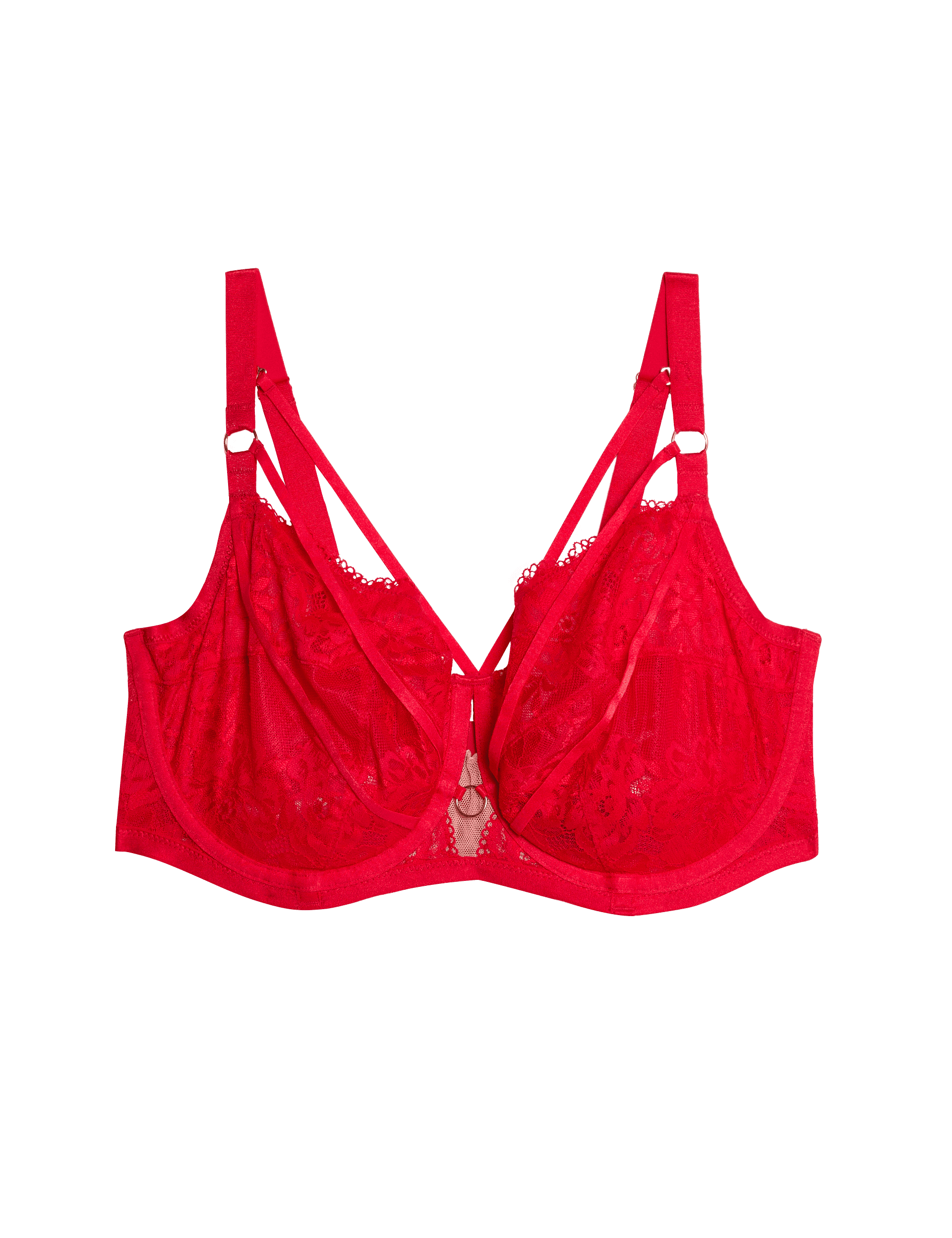 Boutique Women's Vera Lace Wired Longline Balcony Bra (F-H) - 36F - Bright Red, Bright Red