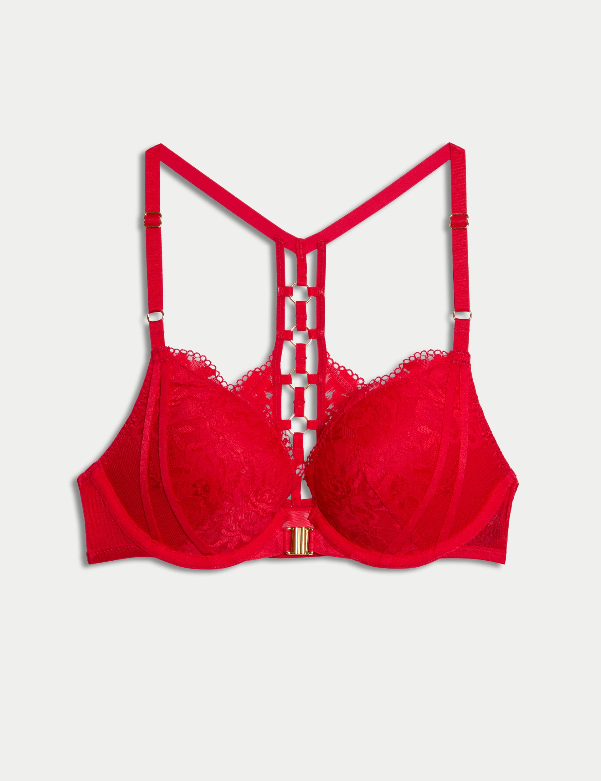 Boutique Women's Vera Lace Wired Push Up Plunge Bra (A-E) - 36DD - Bright Red, Bright Red