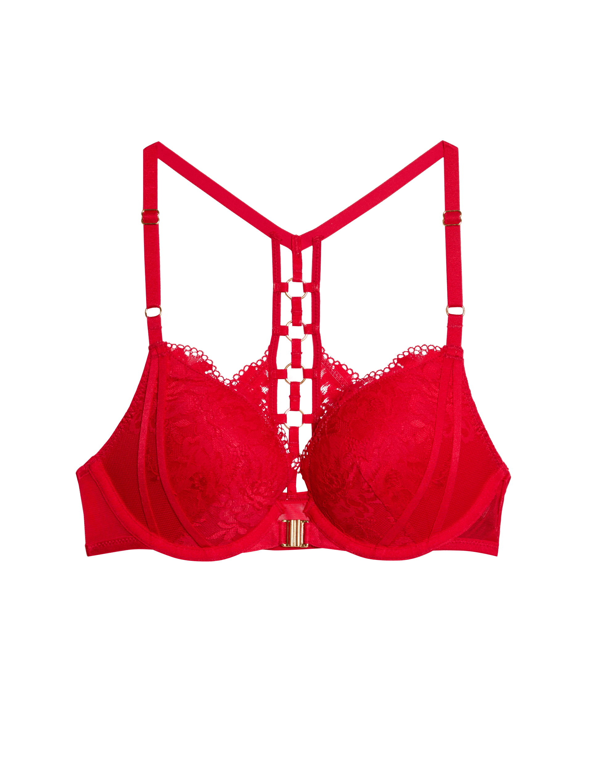 Boutique Women's Vera Lace Wired Push Up Plunge Bra (A-E) - 36DD - Bright Red, Bright Red