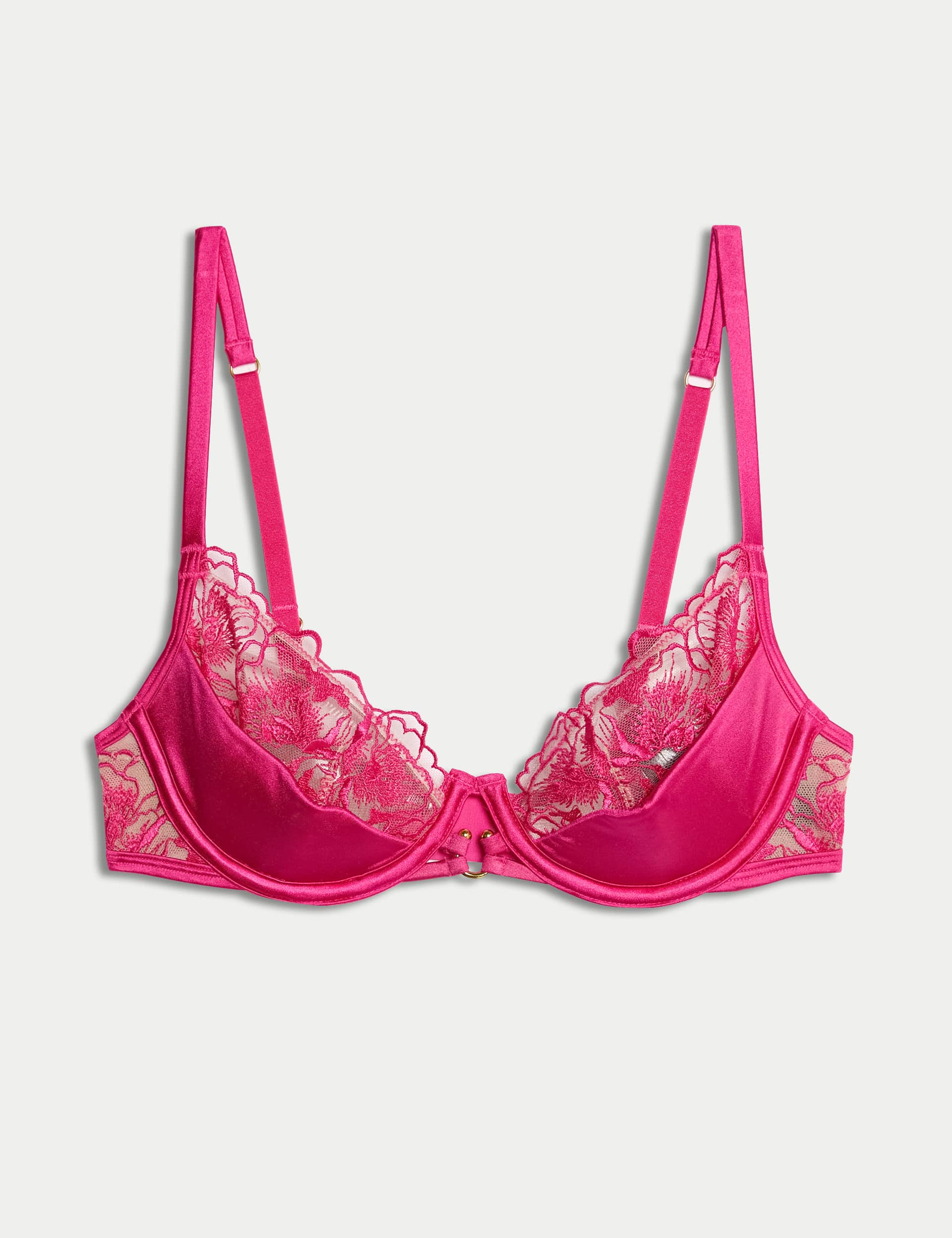 Boutique Women's Gala Embroidery Wired Quarter Cup Balcony Bra (A-E) - 38DD - Fuchsia Mix, Fuchsia M