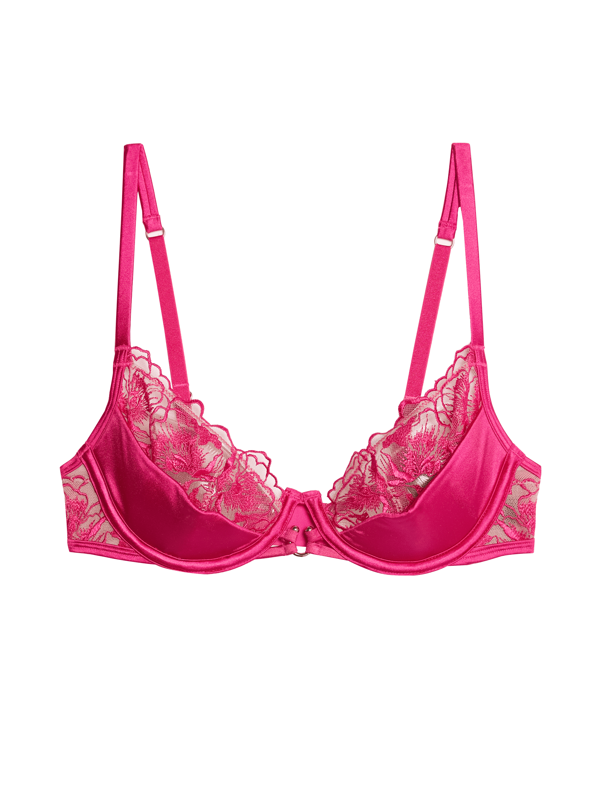 Boutique Women's Gala Embroidery Wired Quarter Cup Balcony Bra (A-E) - 38DD - Fuchsia Mix, Fuchsia M