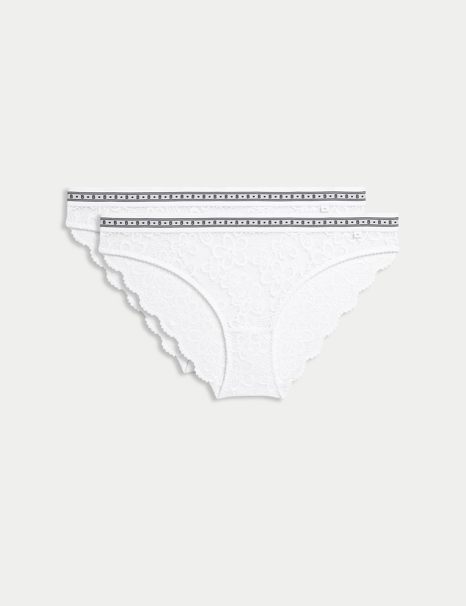 B By Boutique Women's 2pk Cleo Lace Bikini Knickers - M - White, White