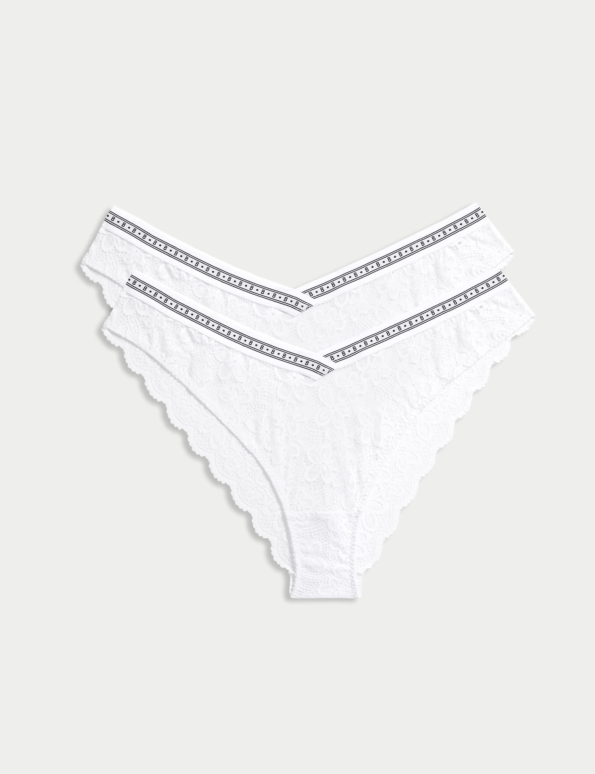 B By Boutique Women's 2pk Cleo Lace Miami Knickers - White, Black,White,Dark Blue