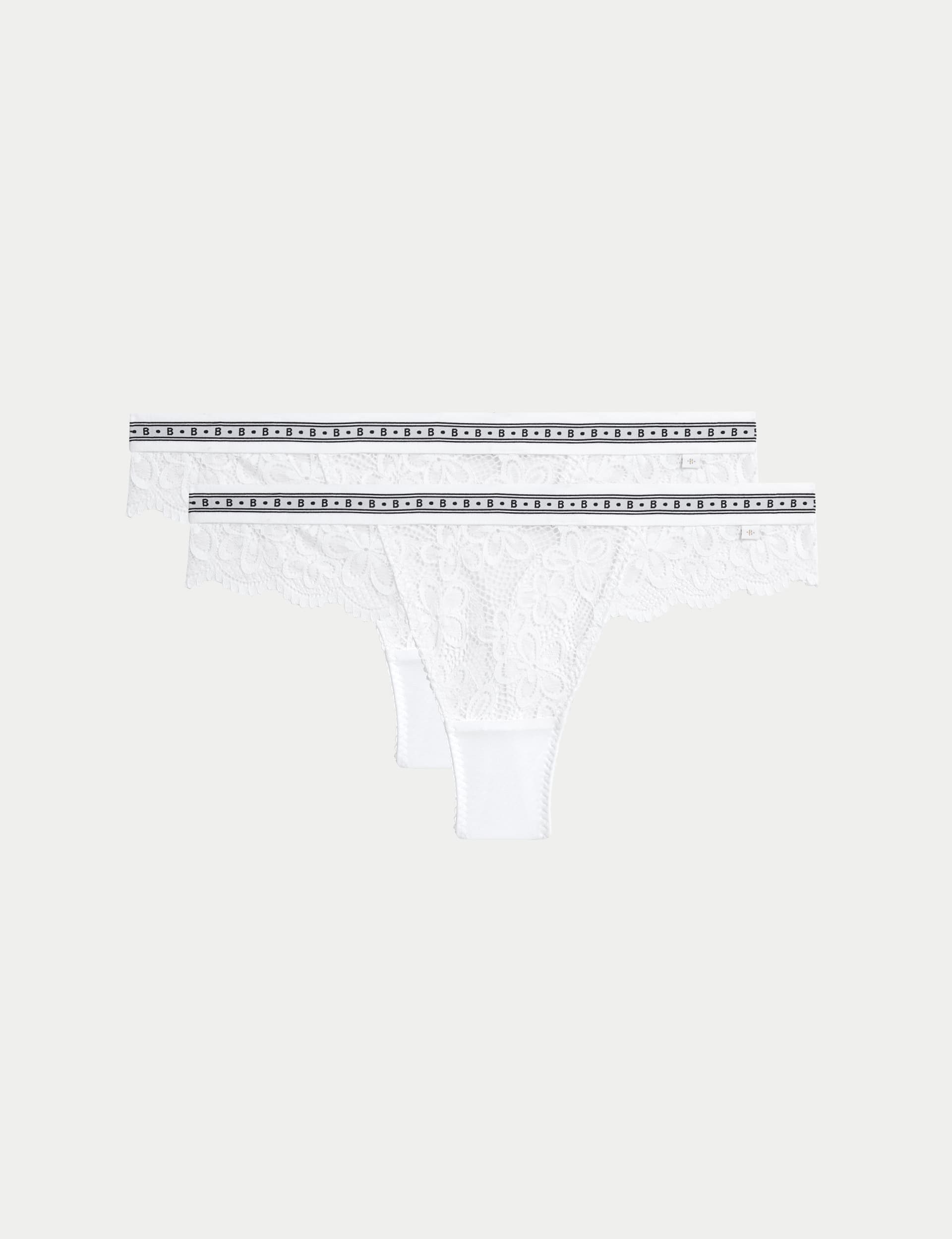 B By Boutique Women's 2 Pack Cleo Lace Thongs - White, Black,White