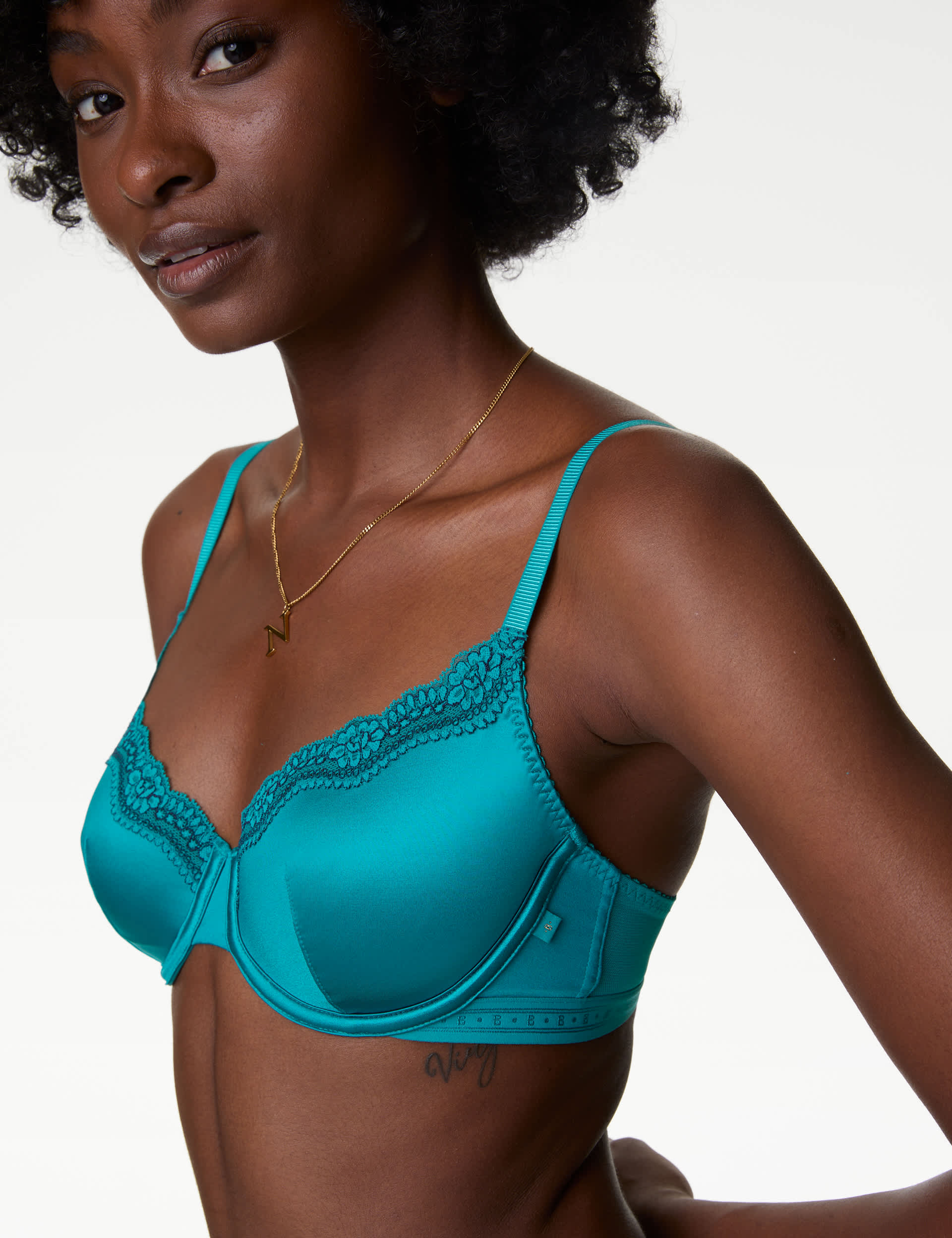 B By Boutique Women's Ella Lace Trim Wired Demi Cup Bra A-E - 36C - Bright Aqua, Bright Aqua,Blackberry