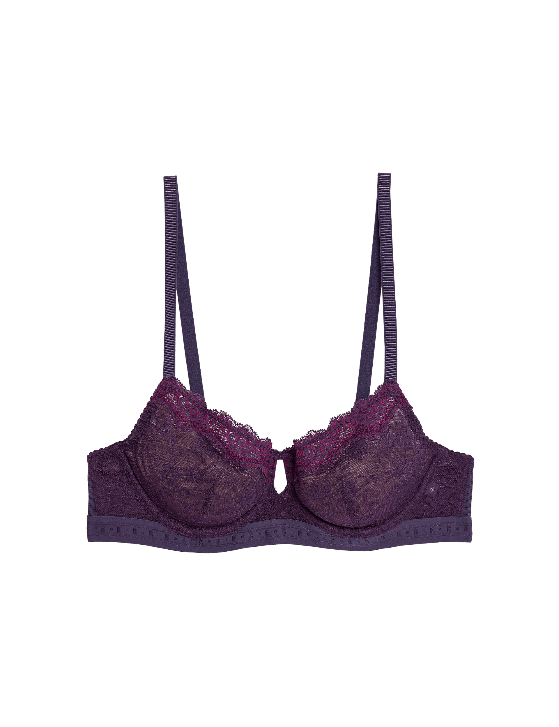 B By Boutique Women's Ella Lace Wired Balcony Bra A-E - 34DD - Blackberry, Blackberry,Bright Aqua