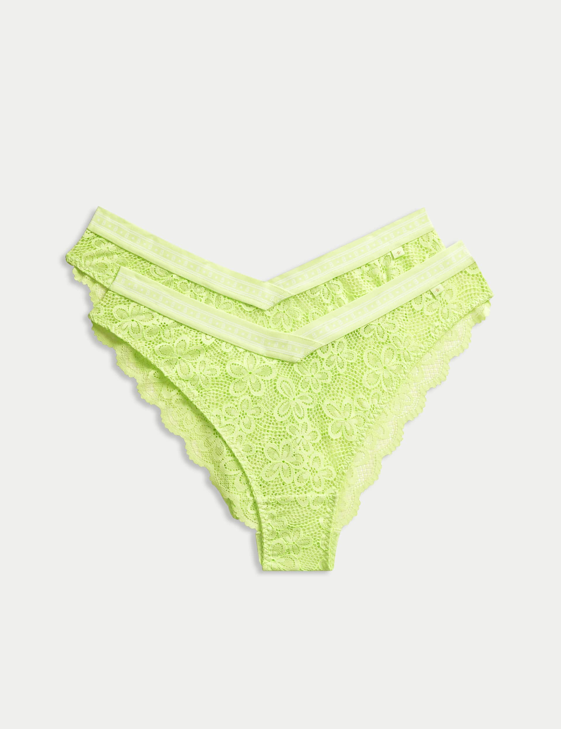 B By Boutique Women's 2pk Cleo Lace Miami Knickers - Lime Mix, Lime Mix