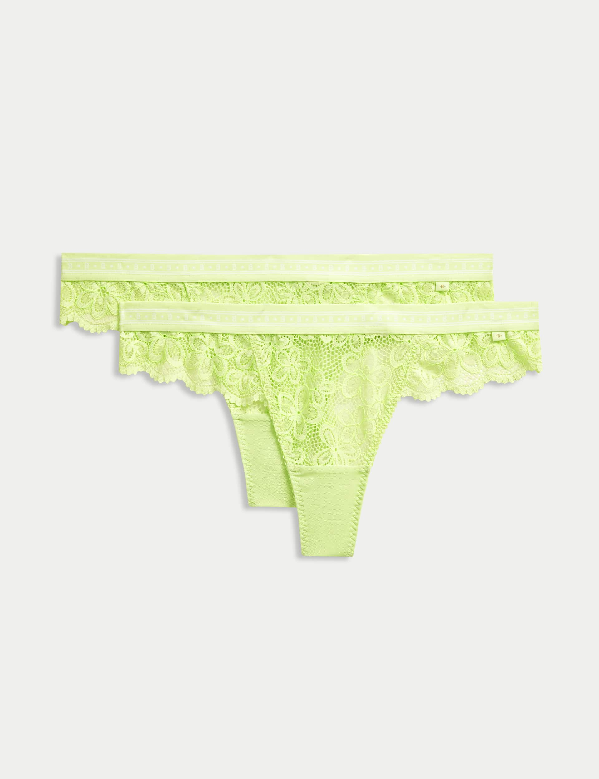 B By Boutique Women's 2pk Cleo Lace Thongs - M - Lime Mix, Lime Mix