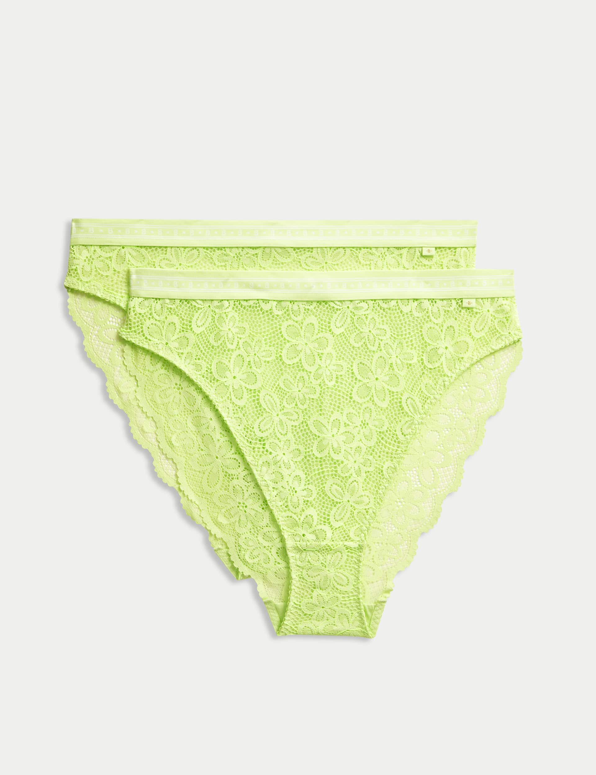 B By Boutique Women's 2pk Cleo High Waisted High Leg Knickers - M - Lime Mix, Lime Mix