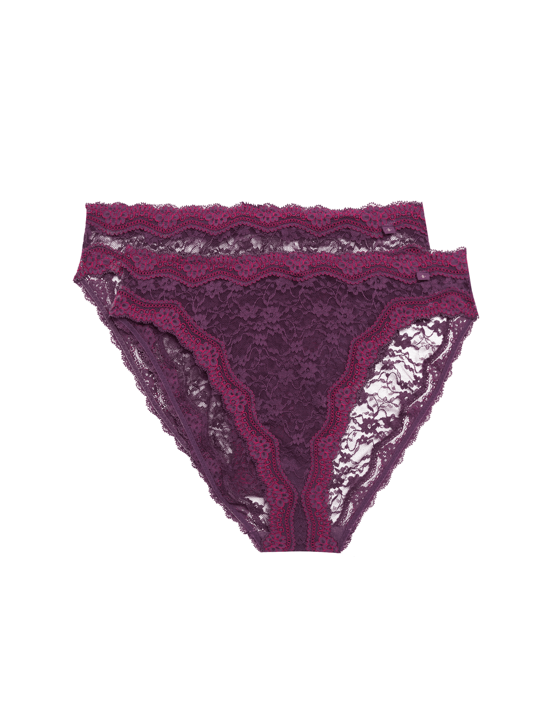 B By Boutique Women's 2 Pack Ella High Waisted High Leg Knickers - M - Blackberry, Blackberry,Bright