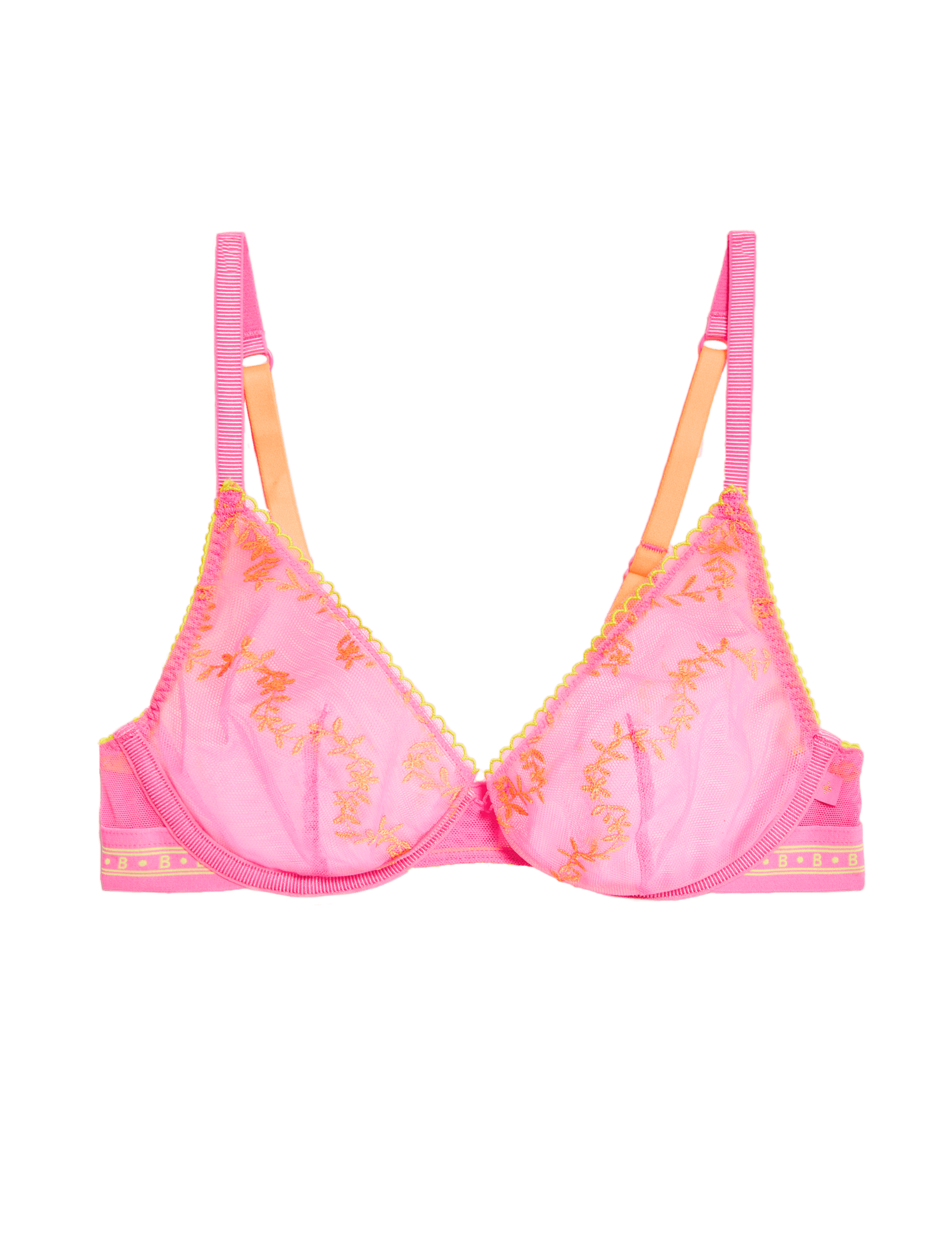 B By Boutique Women's Farina Embroidered Wired Plunge Bra A-E - 30DD - Shocking Pink, Shocking Pink,