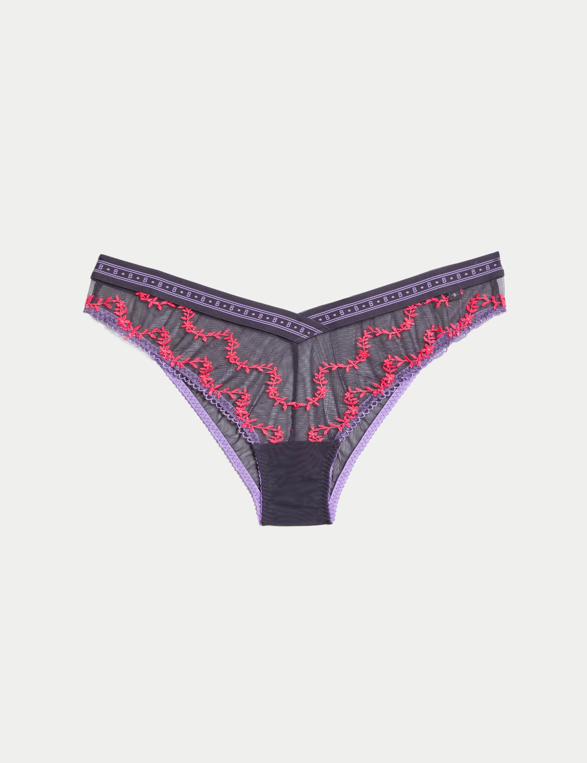 B By Boutique Women's Farina Embroidered Miami Knickers - Carbon, Shocking Pink,Carbon