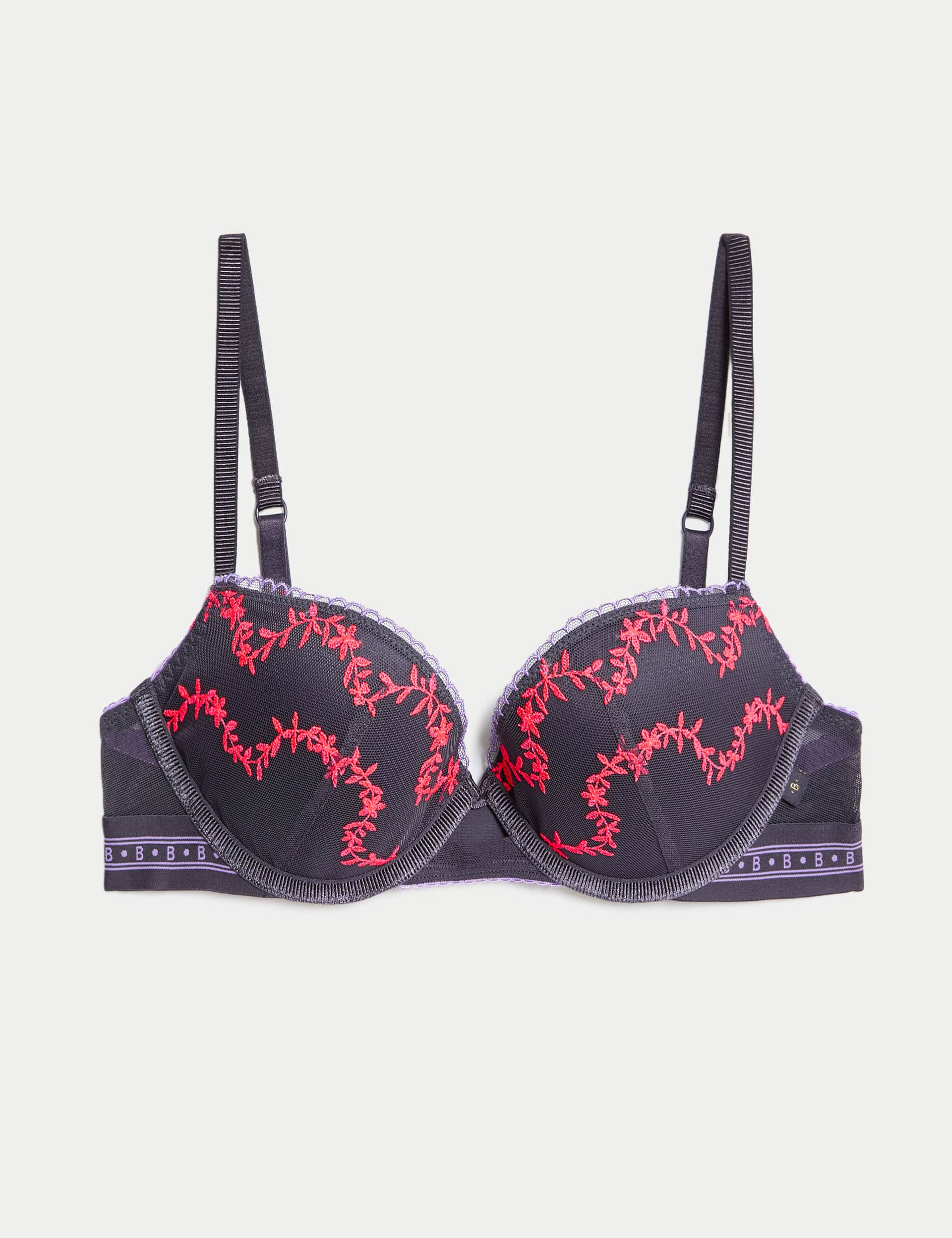 B By Boutique Women's Farina Wired Push Up Balcony Bra (A-E) - 36C - Carbon, Carbon,Shocking Pink