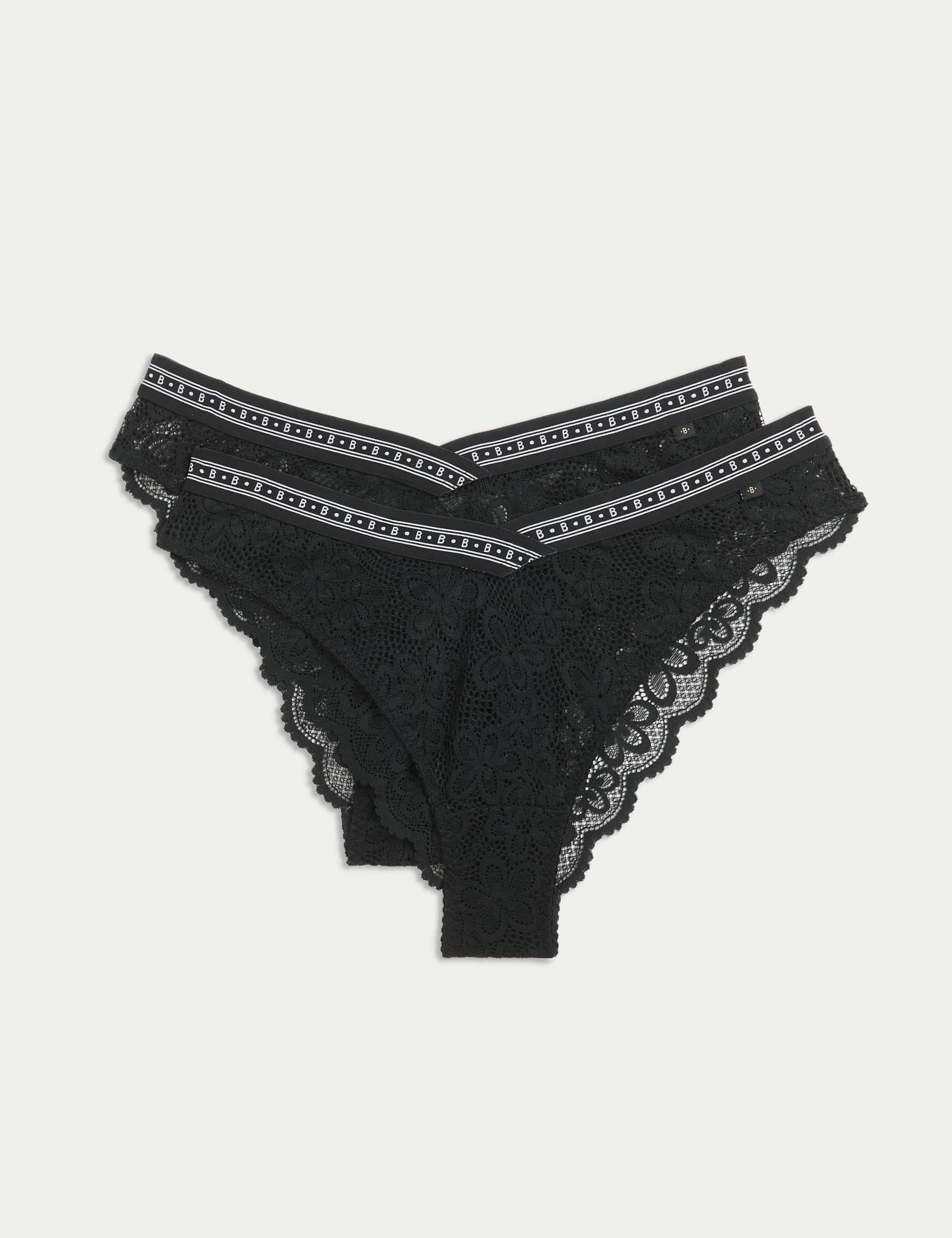 B By Boutique Women's 2 Pack Cleo Lace Miami Brazilian Knickers - 12 - Black, Black,White