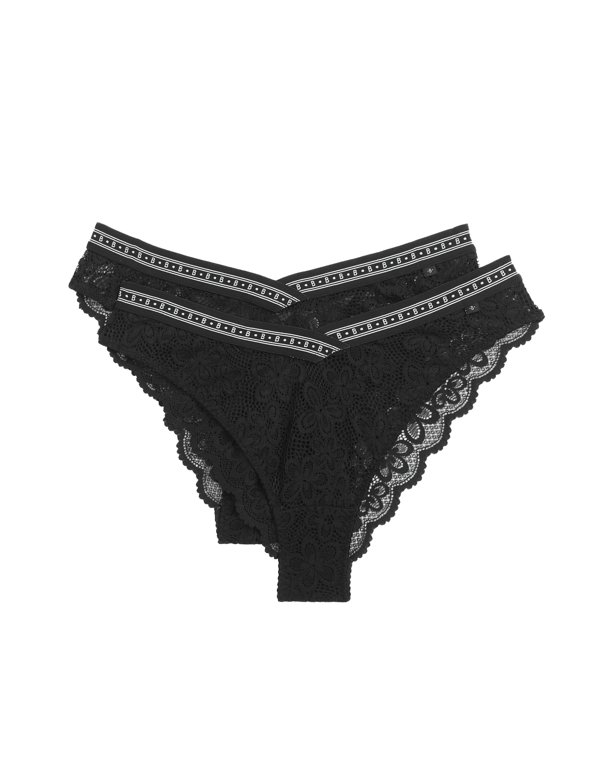 B By Boutique Women's 2 Pack Cleo Lace Miami Brazilian Knickers - 12 - Black, Black,White