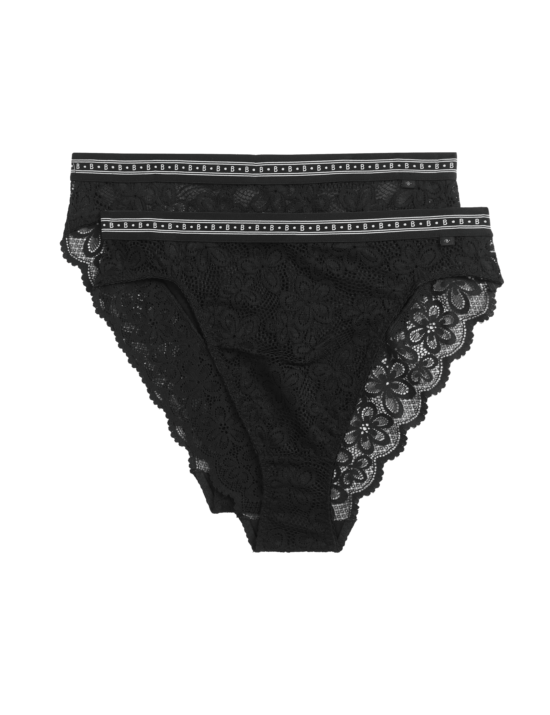 B By Boutique Women's 2 Pack Cleo Lace High Waisted High Leg Knickers - 14 - Black, White,Black