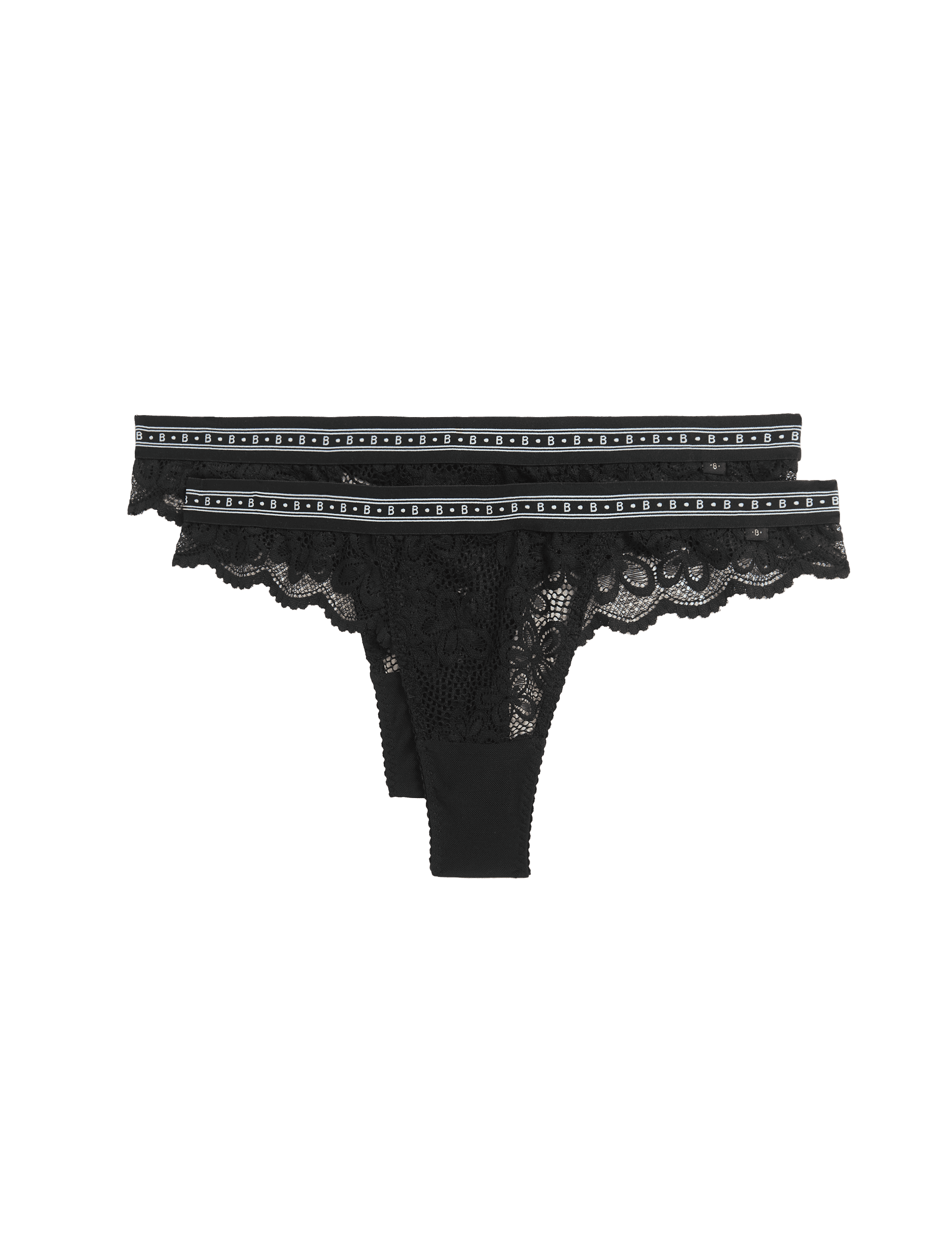 B By Boutique Women's 2 Pack Cleo Lace Thongs - 12 - Black, White,Black