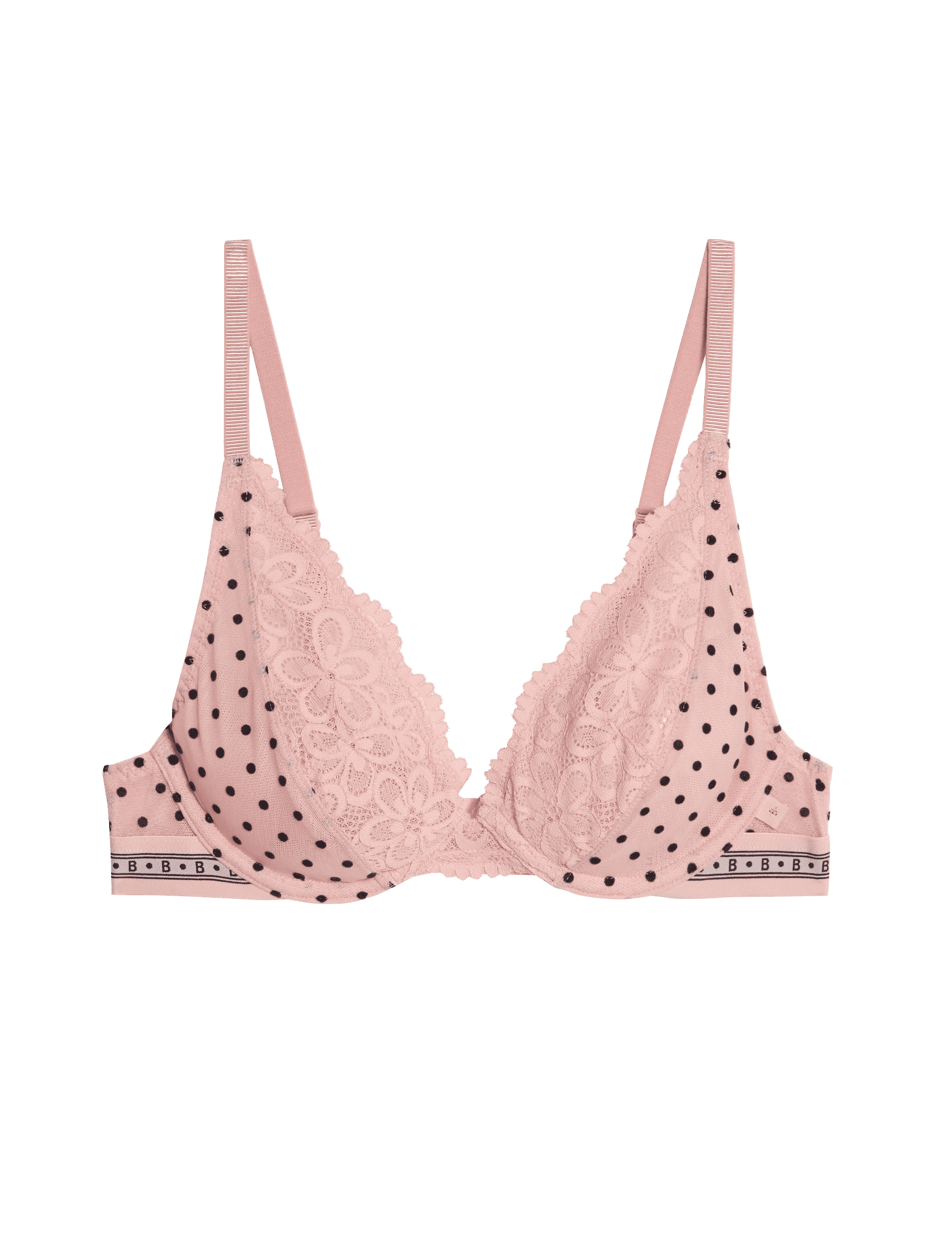 B By Boutique Women's Alma Flock & Lace Wired Plunge Bra (A-E) - 36DD - Pink Mix, Pink Mix,Red Mix