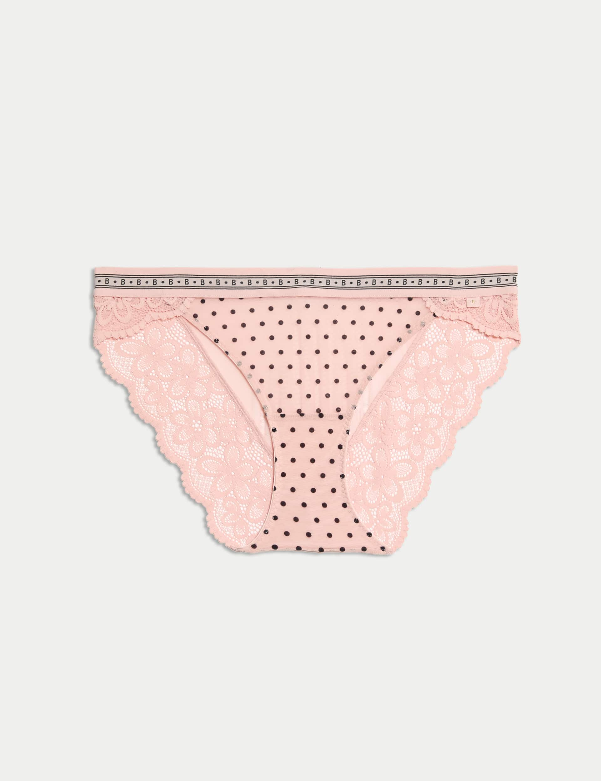 B By Boutique Women's Alma Flock & Lace Bikini Knickers - 12 - Pink Mix, Pink Mix