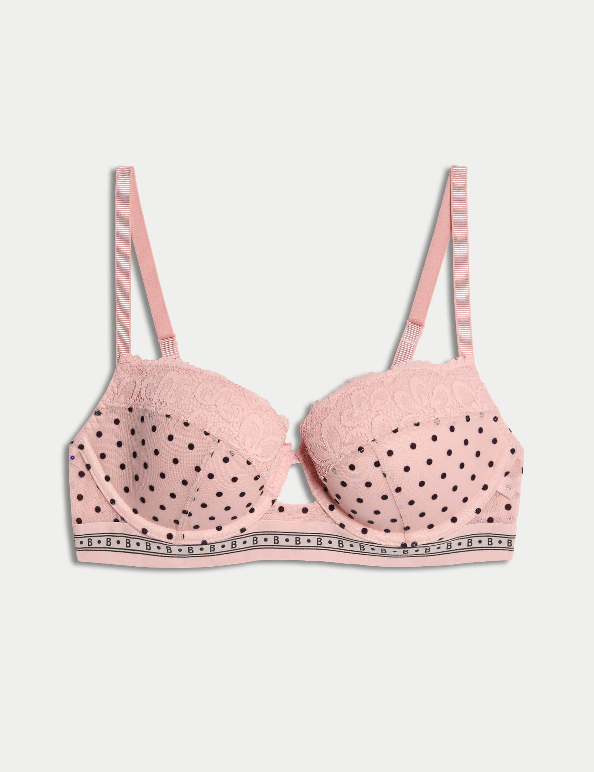 B By Boutique Women's Alma Flock & Lace Wired Balcony Bra (A-E) - 36C - Pink Mix, Pink Mix