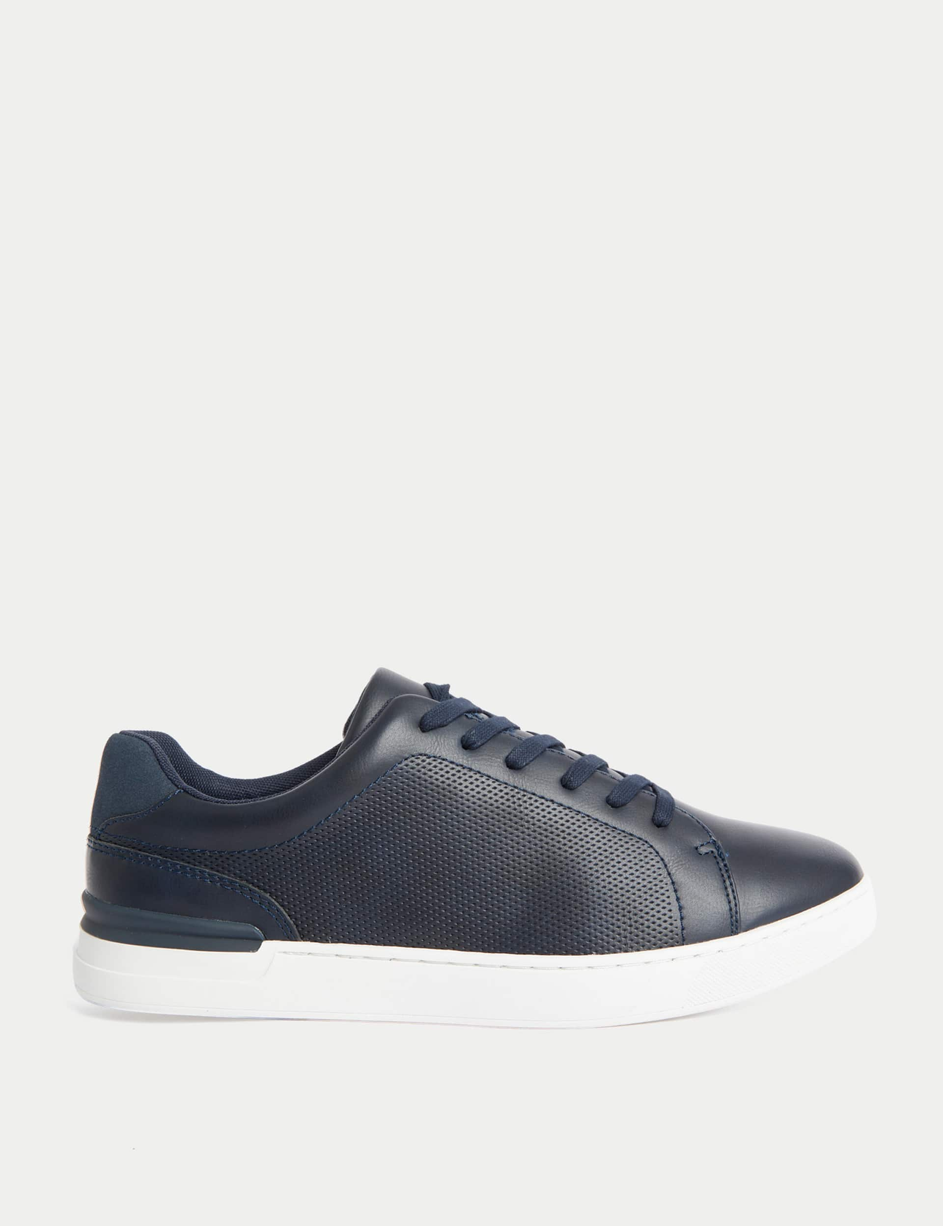 M&S Men's Lace-Up Trainers - 9 - Navy, Navy,Black/Black