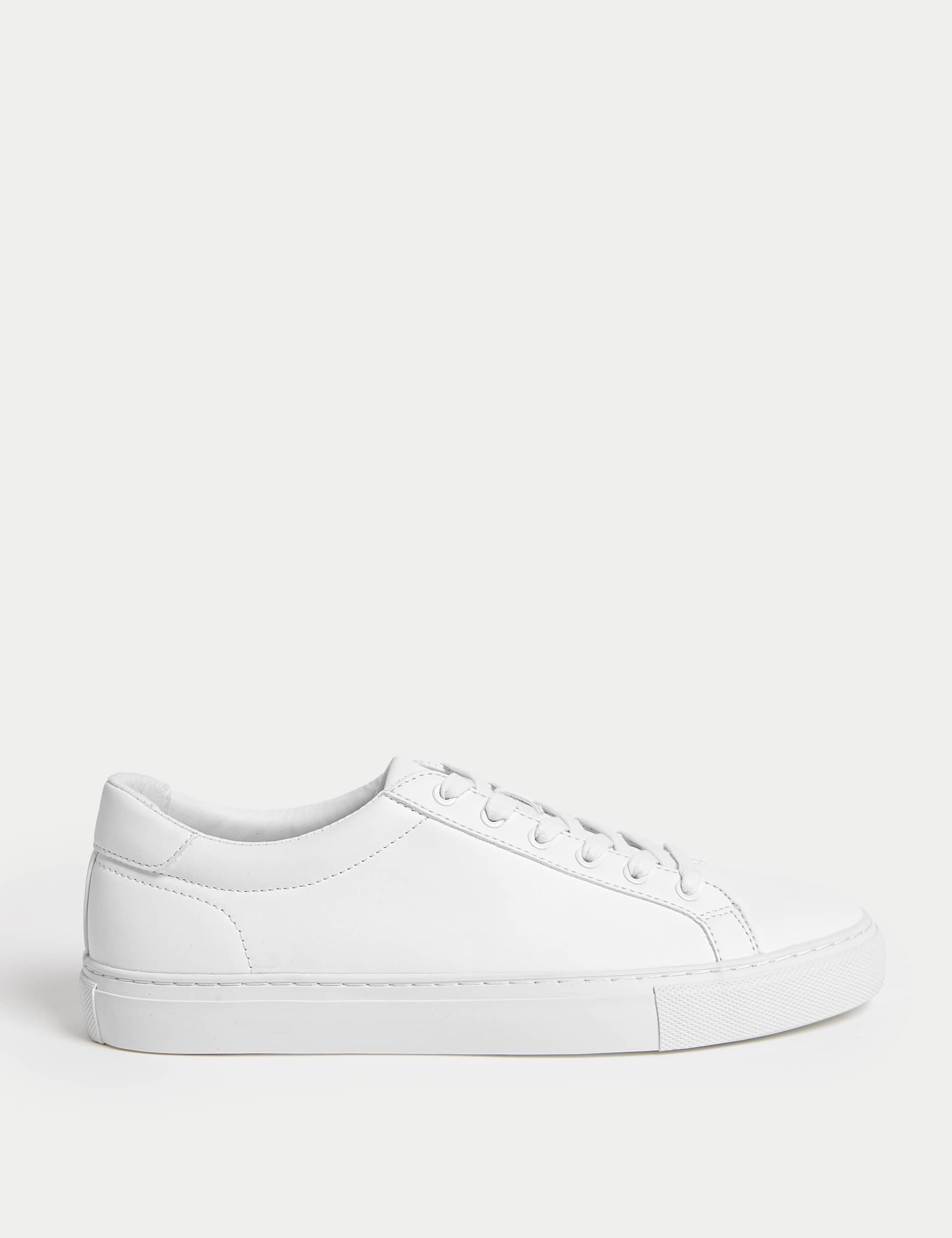 M&S Men's Lace Up Trainers - 8 - White, Black,White