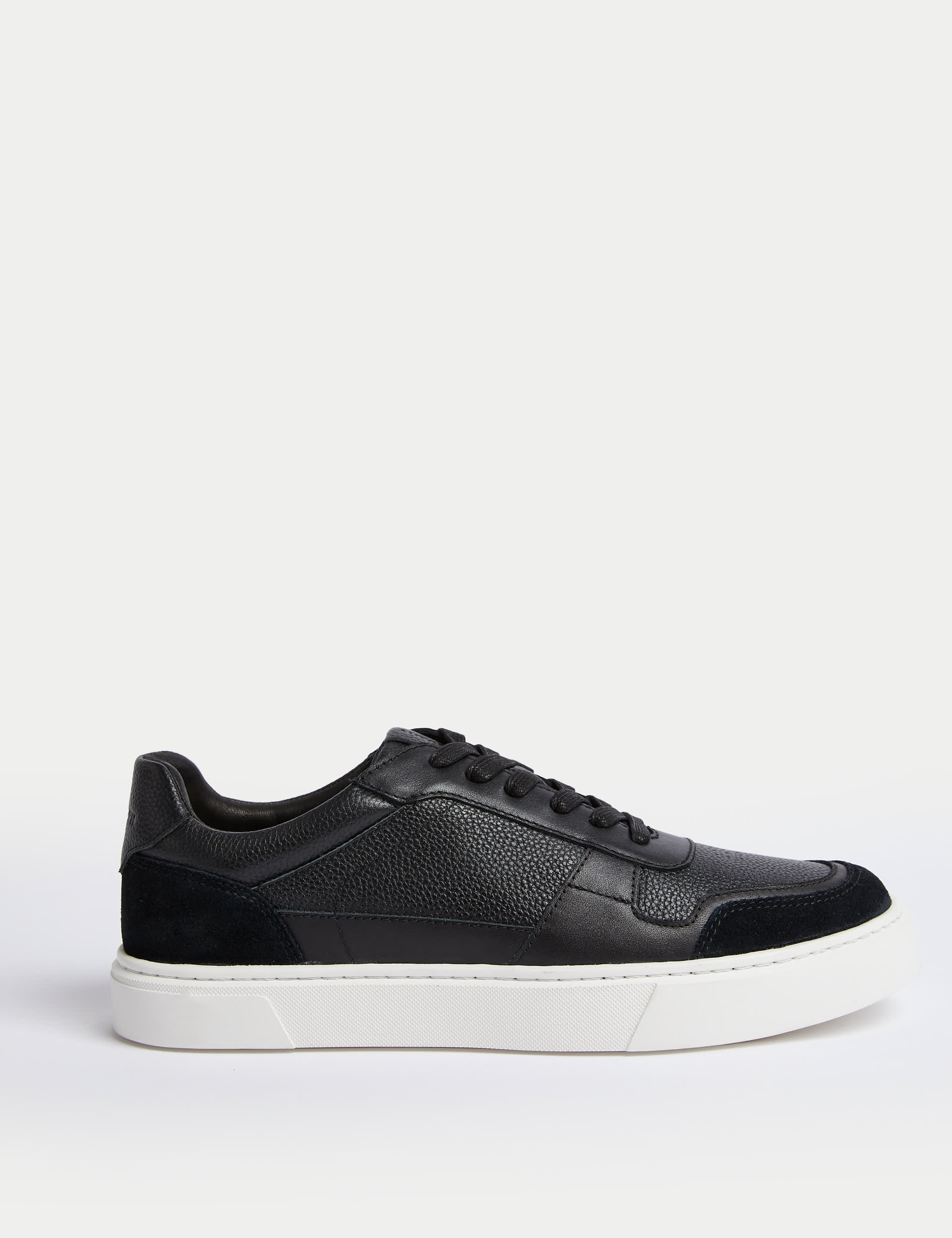 Autograph Men's Leather Lace Up Trainers with Freshfeet™ - 9 - Black, Black/Black,White,Black