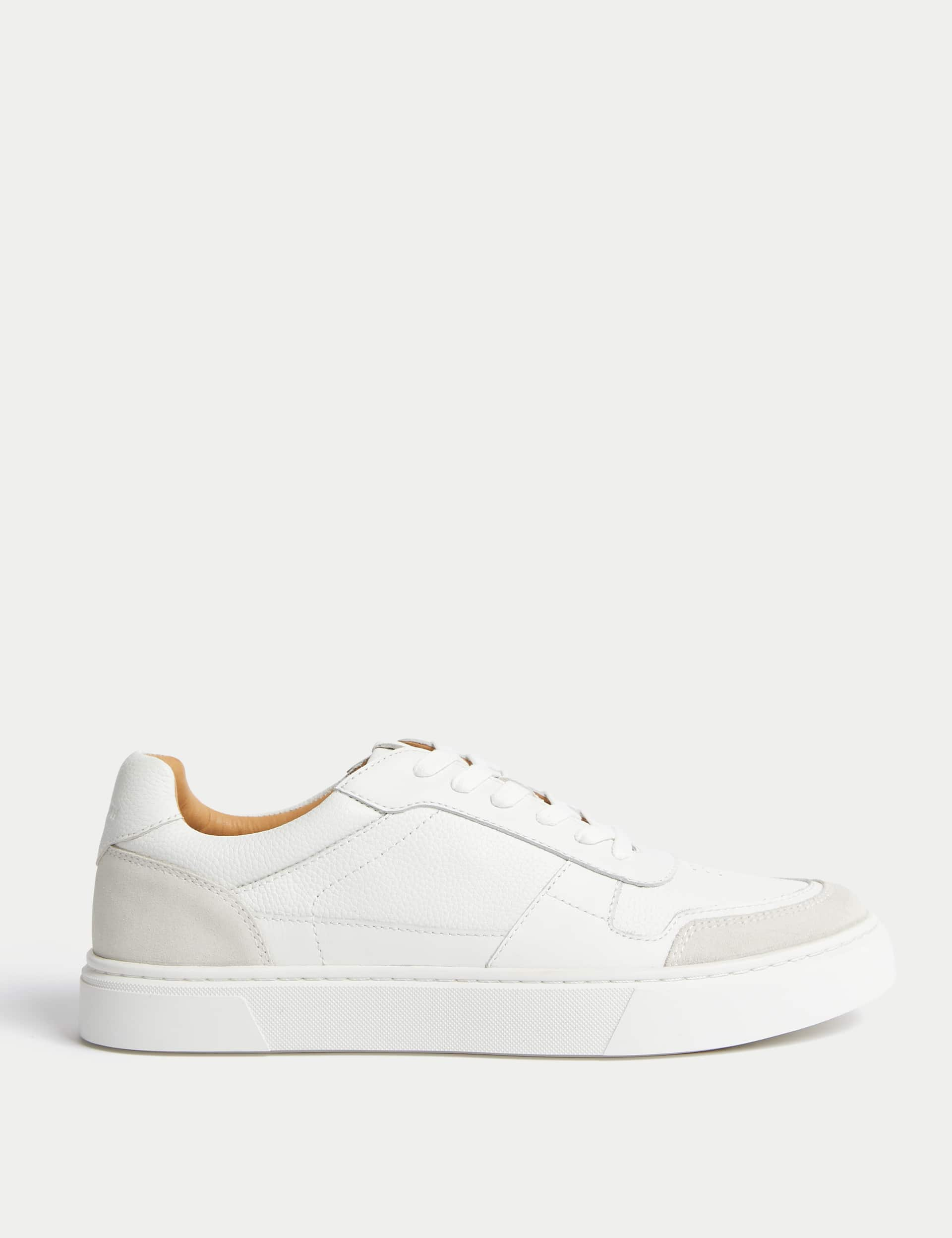 Autograph Men's Leather Lace Up Trainers with Freshfeet - 9 - White, White