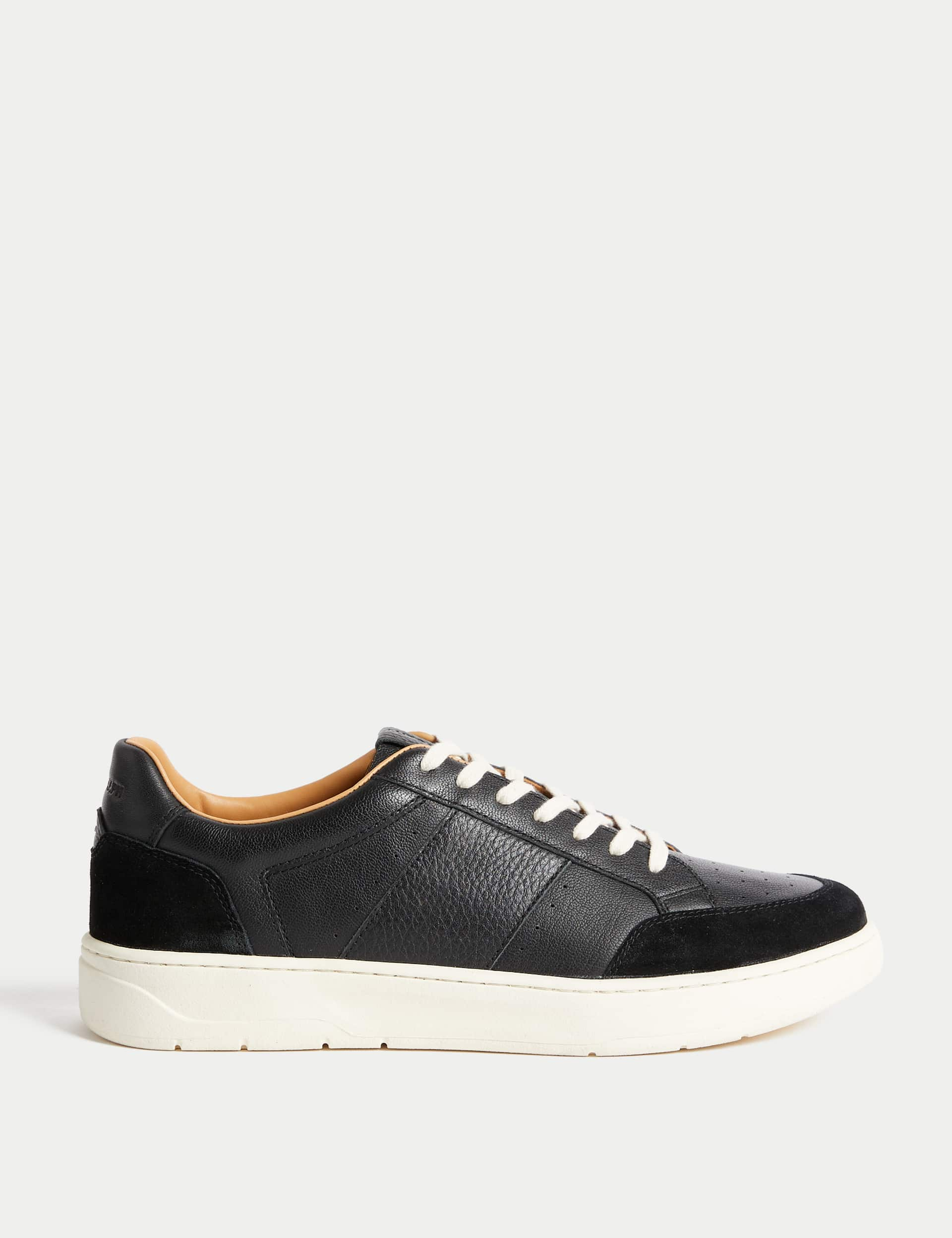 Autograph Men's Leather Lace Up Trainers with Freshfeet - 9 - Black Mix, Black Mix,White Mix