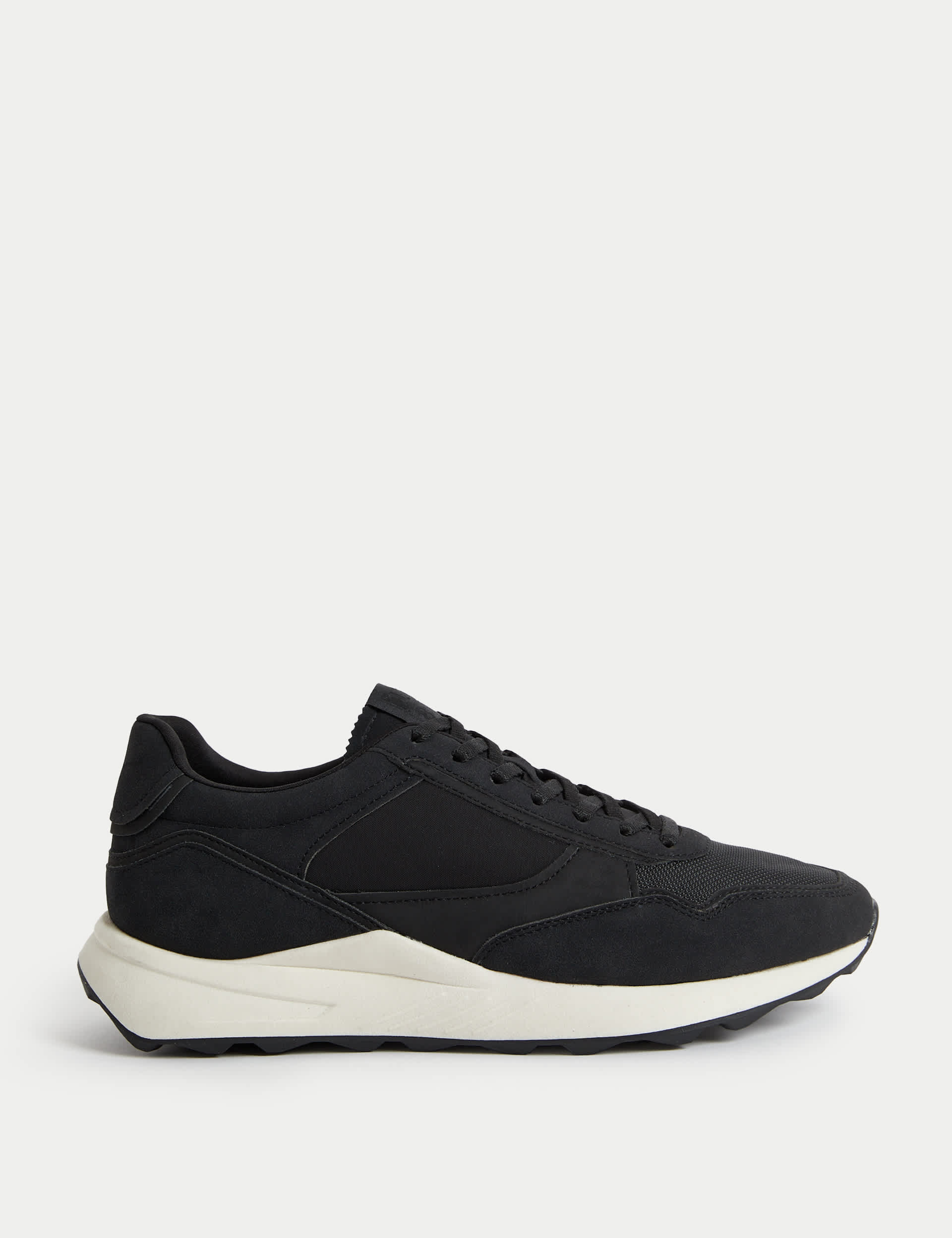 M&S Men's Lace Up Trainers - 10 - Black, Navy Mix,Black,White