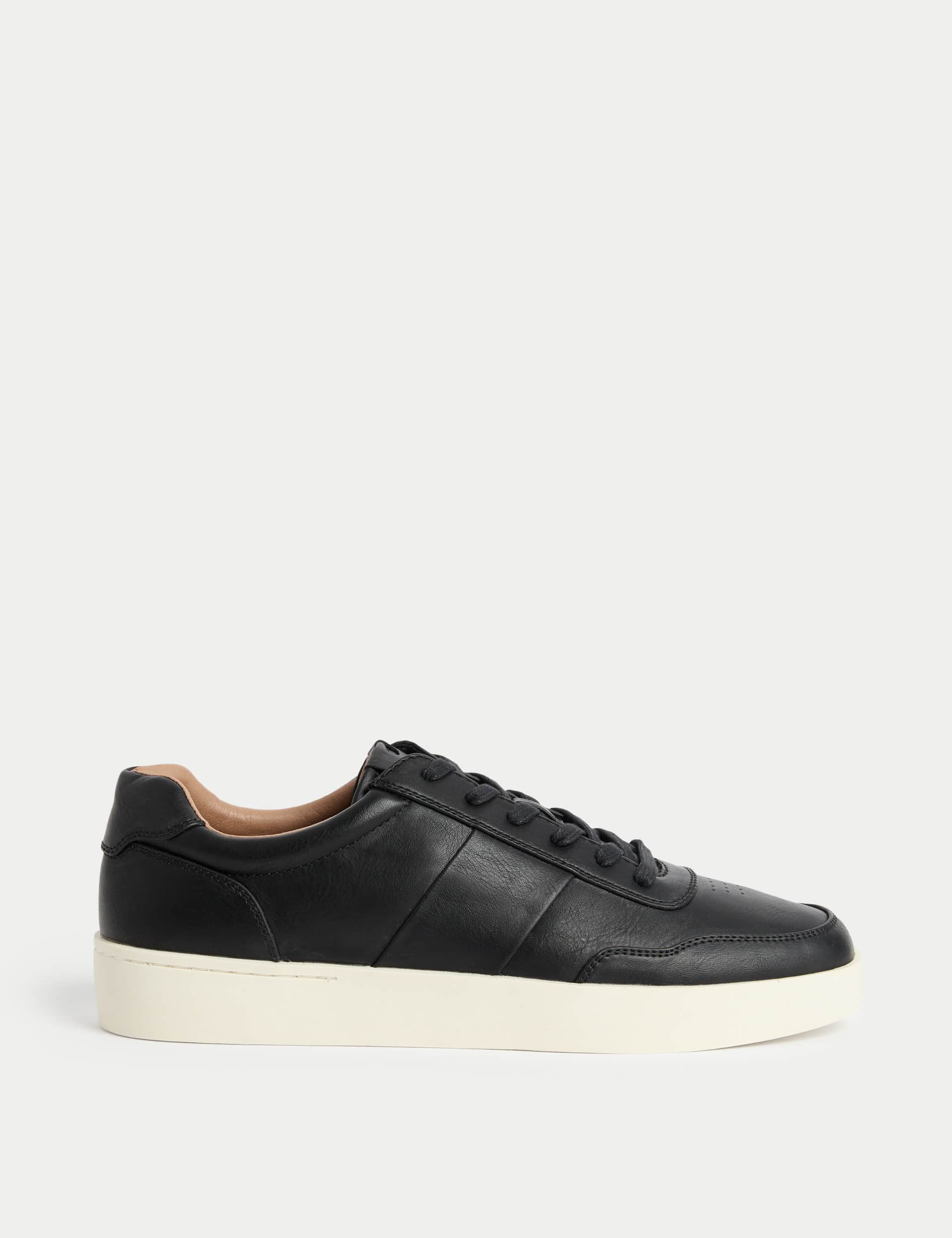 M&S Collection Men's Lace Up Trainers - 9 - Black, Black,White,Black/Black