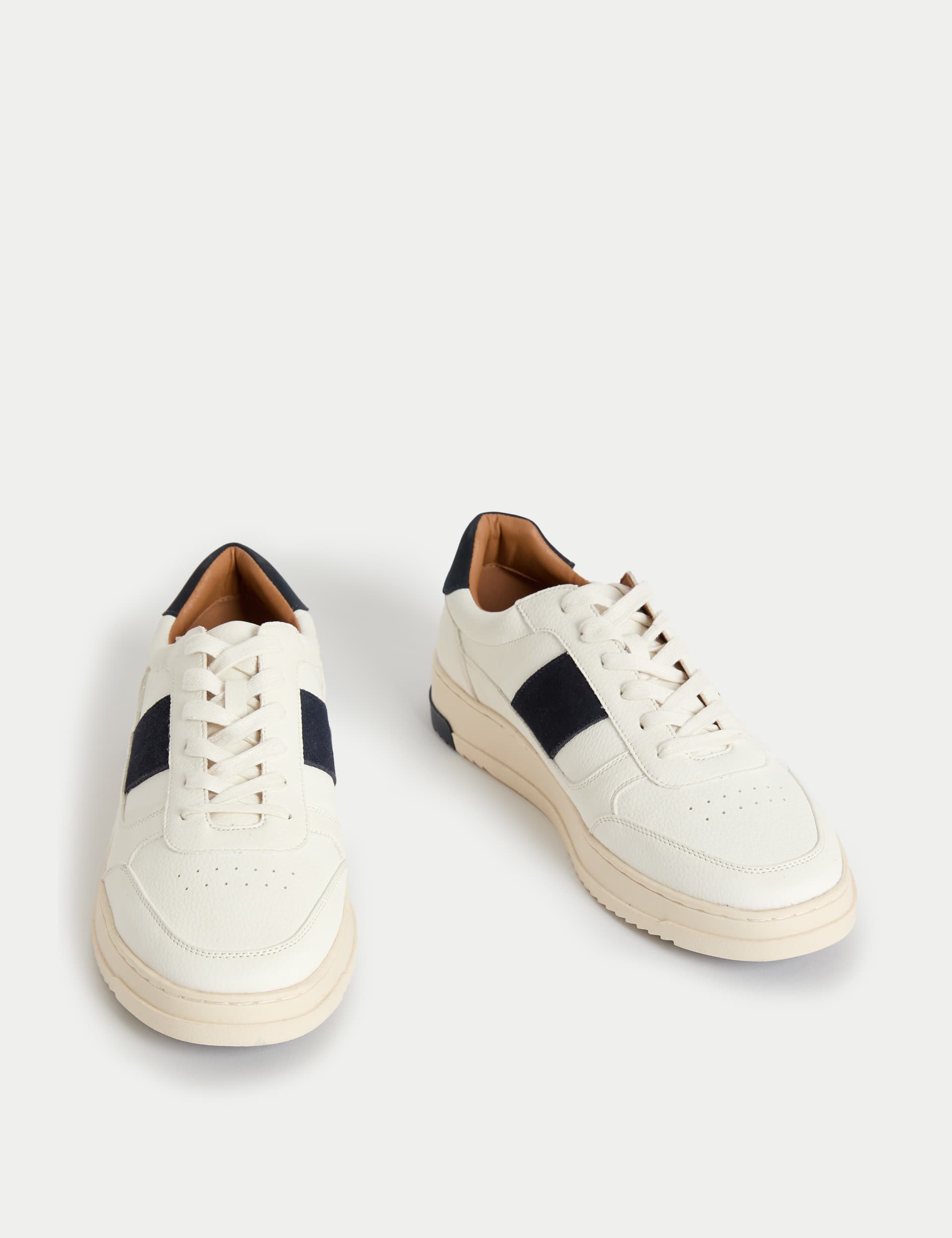 M&S Collection Men's Lace Up Trainers - 9 - White Mix, White Mix,Ecru Mix