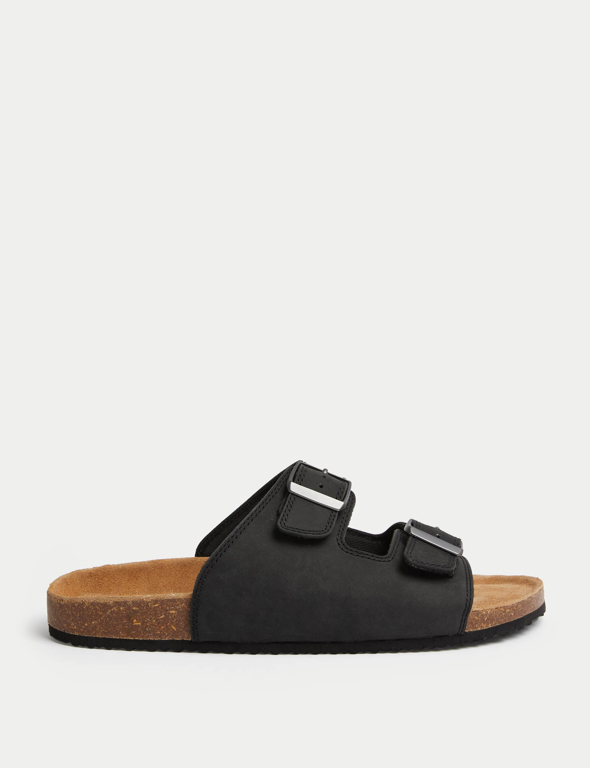 M&S Men's Leather Slip-On Sandals - 8 - Black, Chocolate,Black