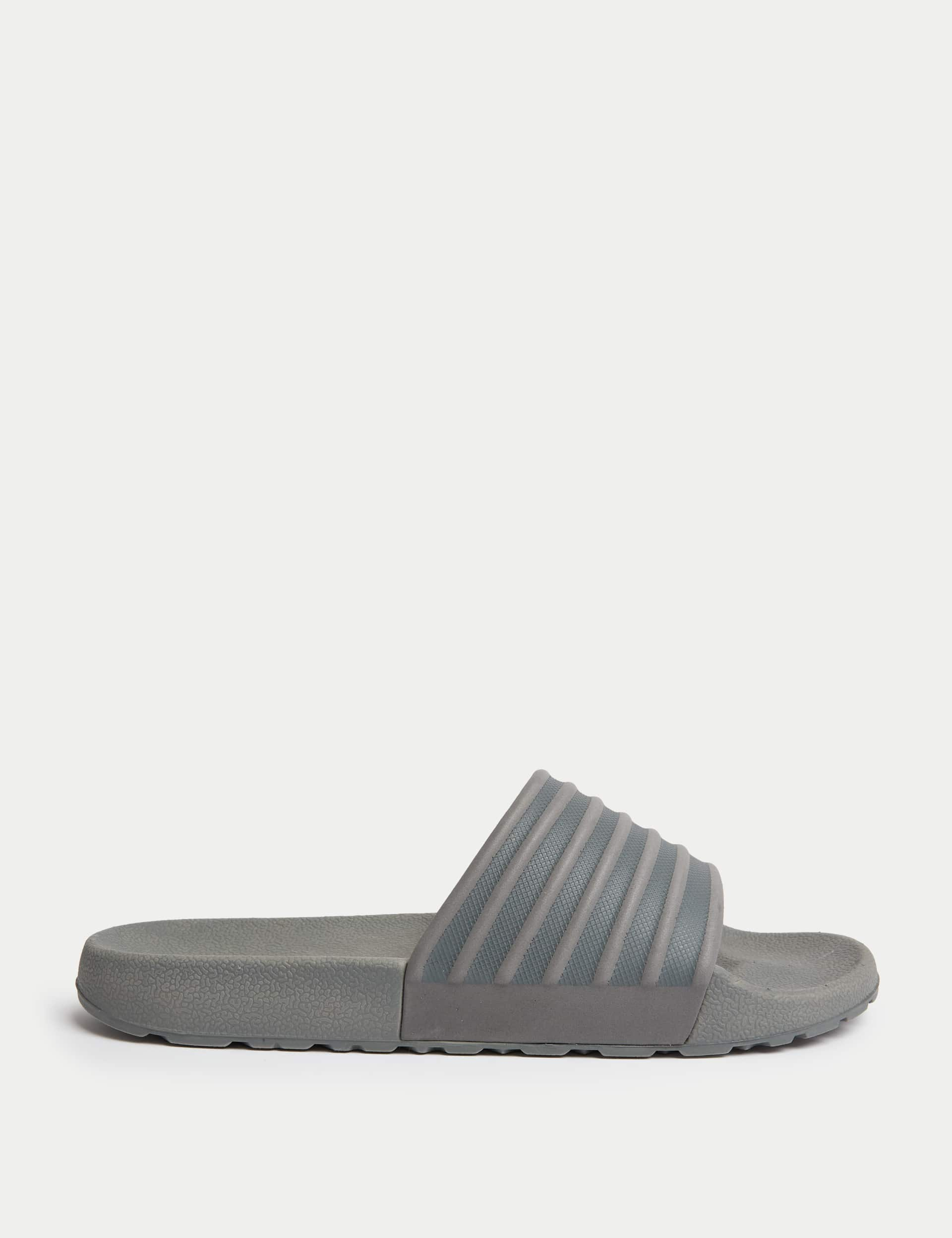 M&S Men's Pool Sliders - 10 - Grey, Grey,Navy Mix