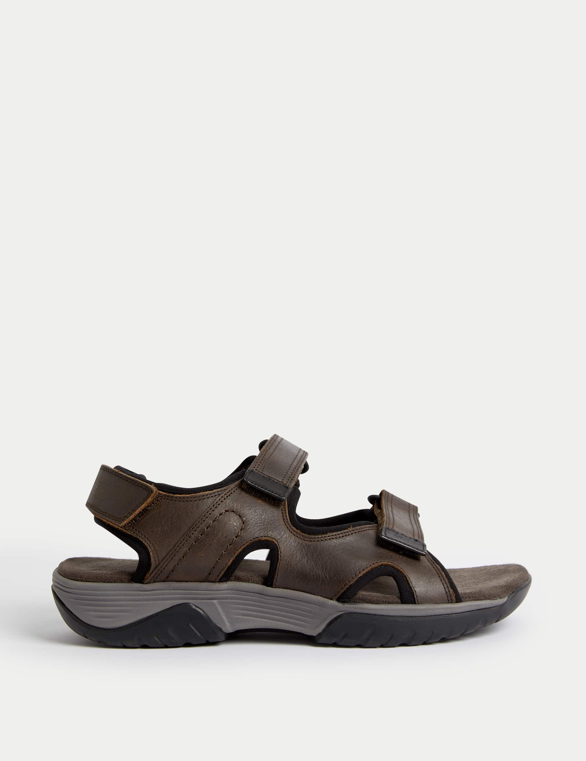 M&S Men's Airflex Leather Riptape Sandals - 9 - Brown, Brown