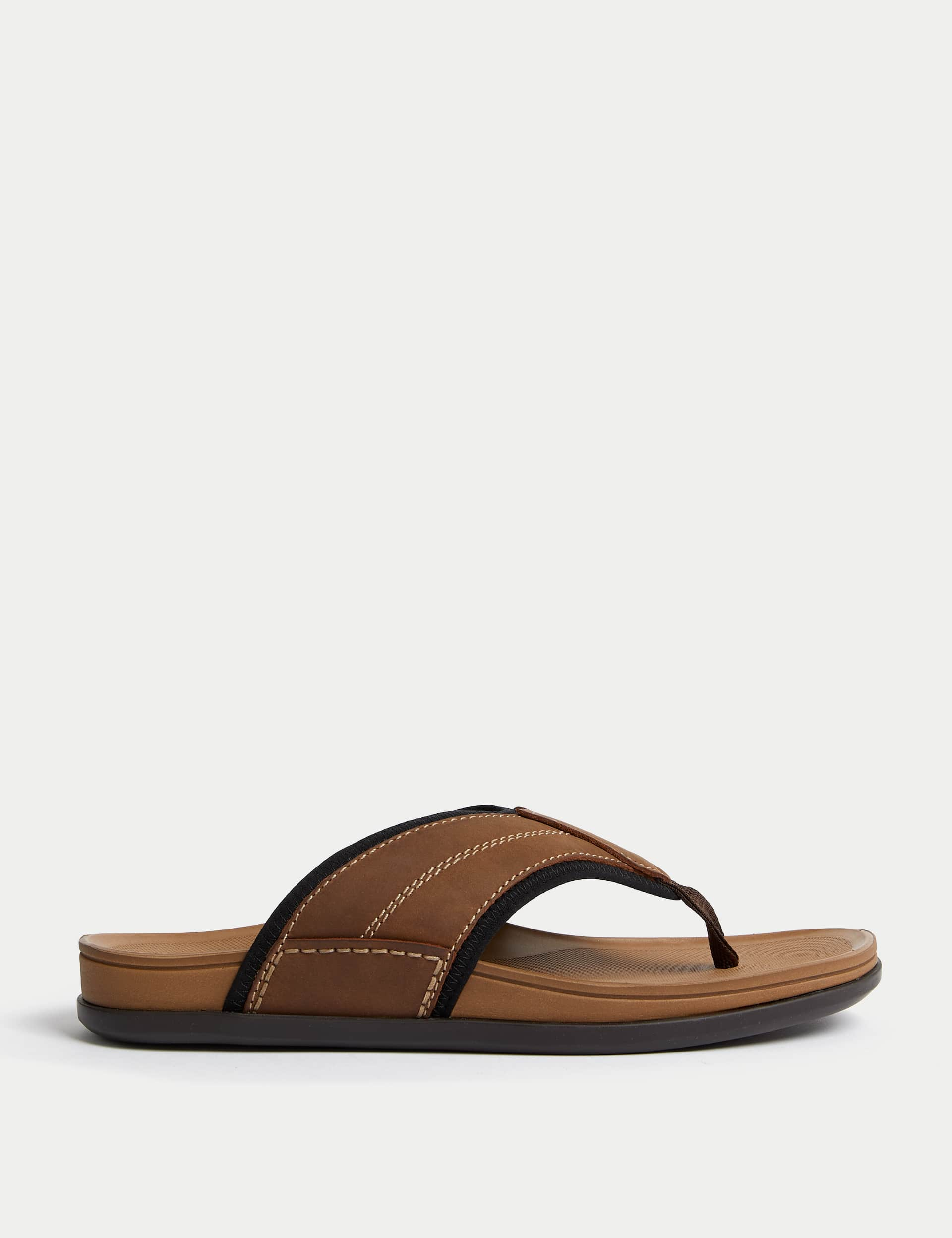 M&S Men's Airflex Leather Flip Flops - 9 - Brown, Brown