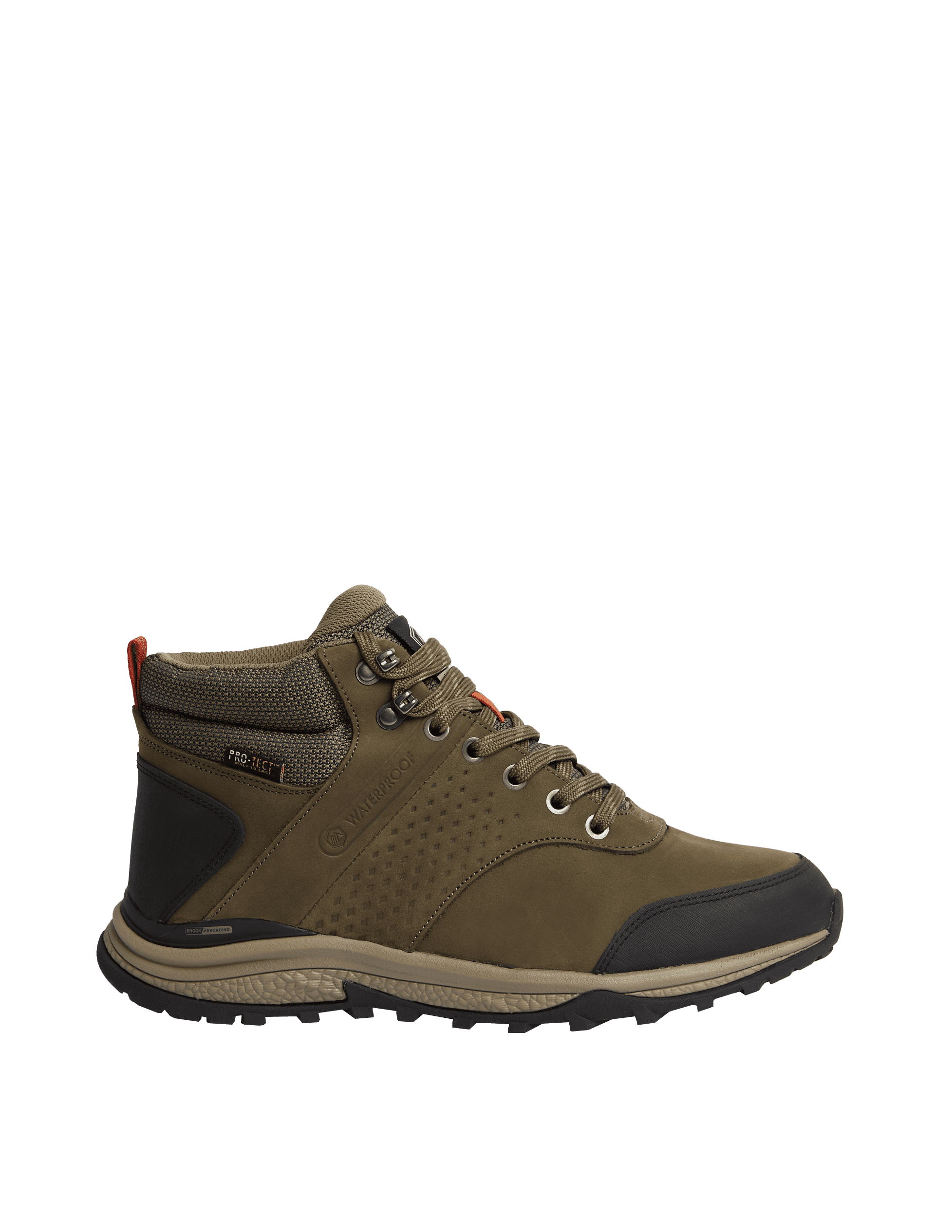 M&S Collection Men's Leather Waterproof Walking Boots - 9 - Khaki, Khaki,Navy