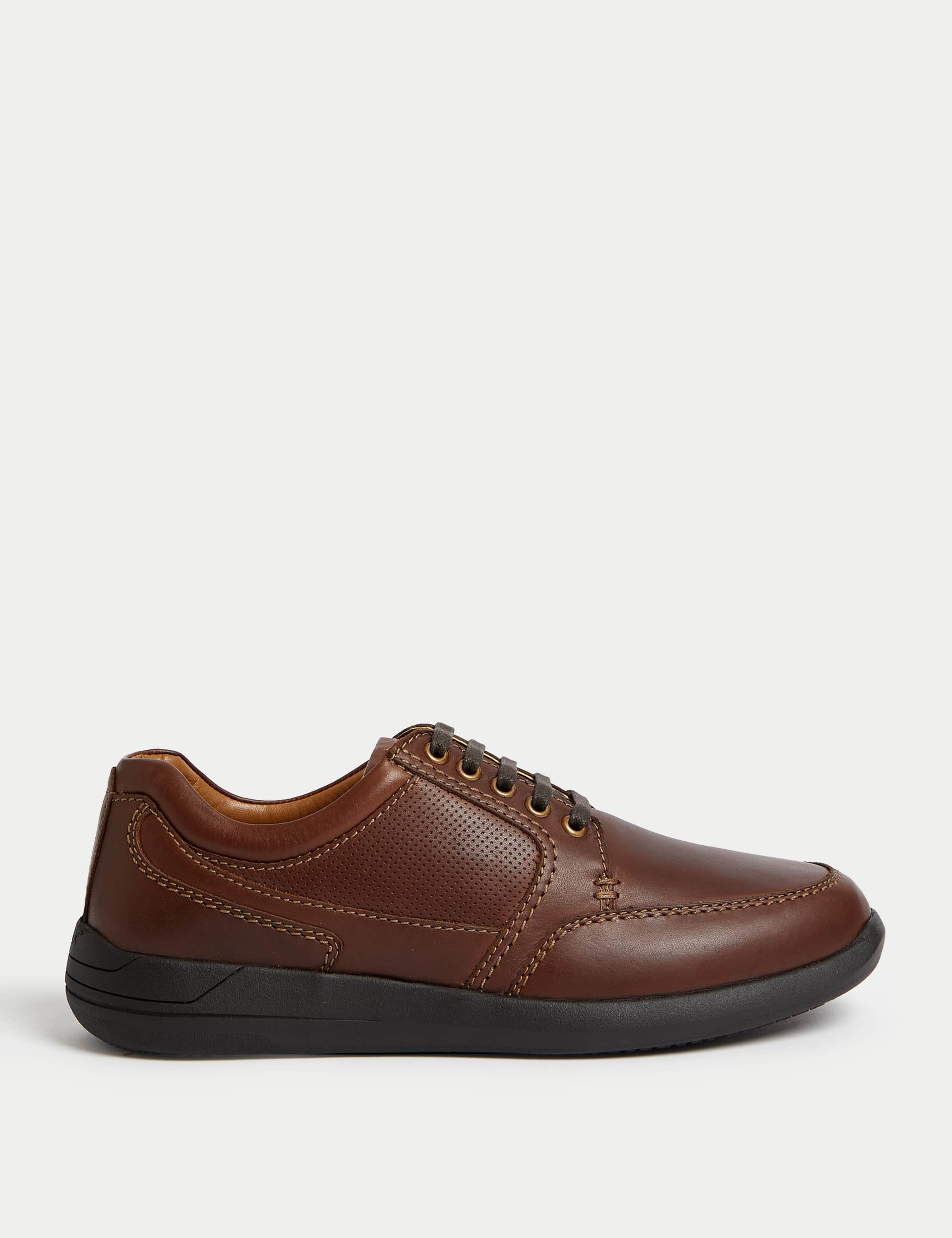 M&S Men's Wide Fit Airflex Leather Derby Shoes - 8 - Dark Brown, Dark Brown