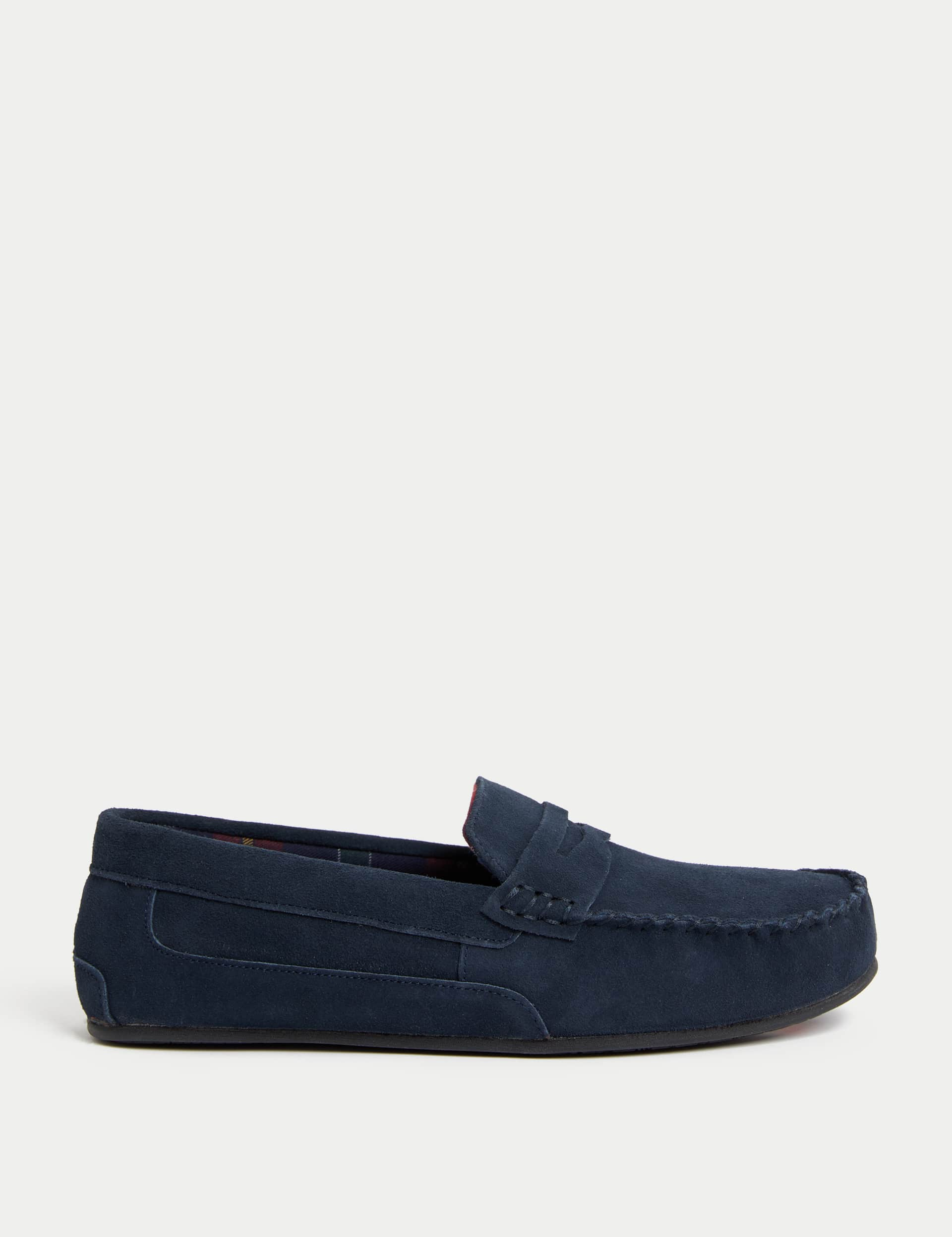 M&S Men's Suede Slippers with Freshfeet - 9 - Navy, Dark Brown,Navy,Tan,Med Blue Denim,Black/Black,