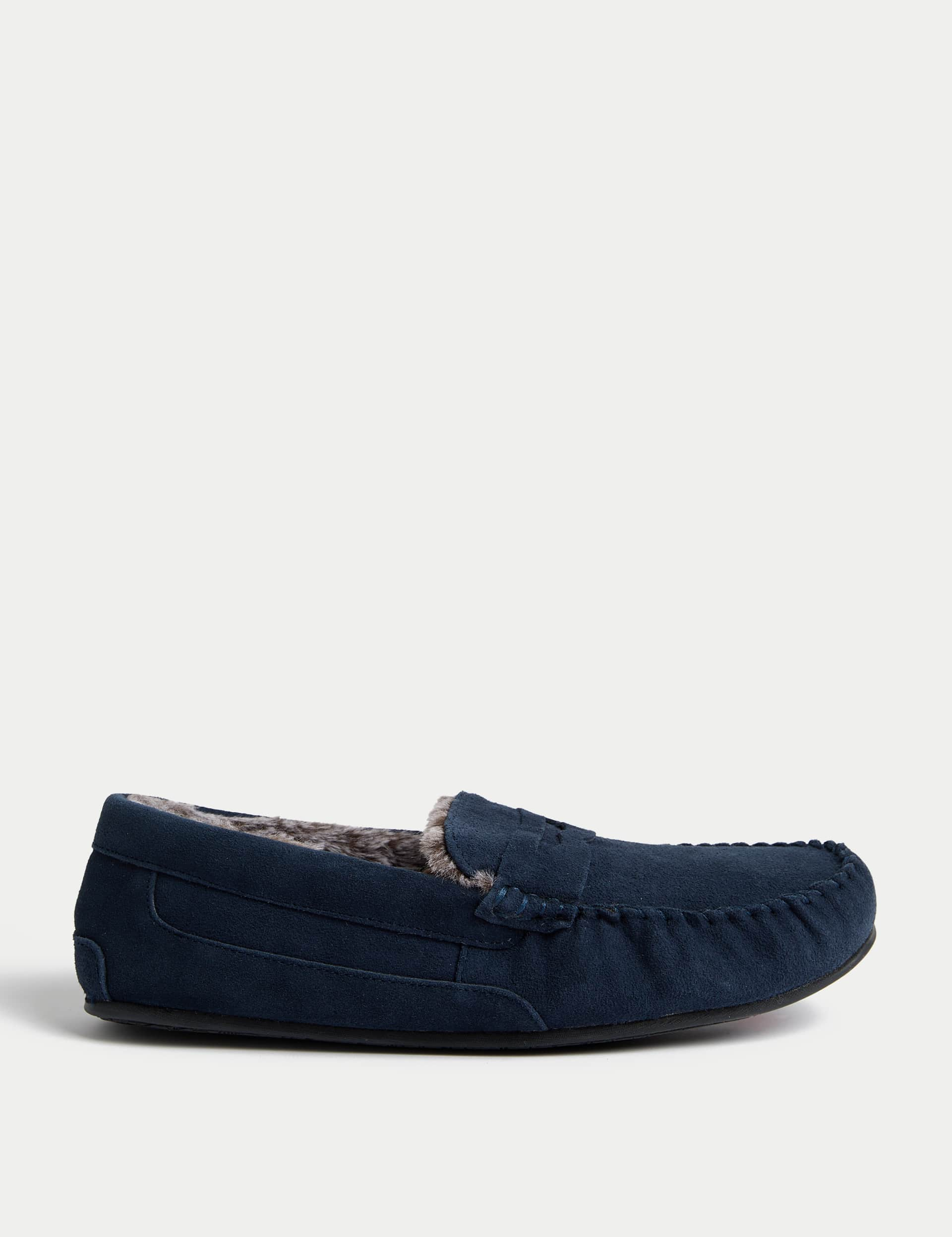 M&S Men's Suede Slippers with Freshfeet™ - 9 - Navy, Dark Brown,Navy,Tan,Med Blue Denim,Sage,Black/Black