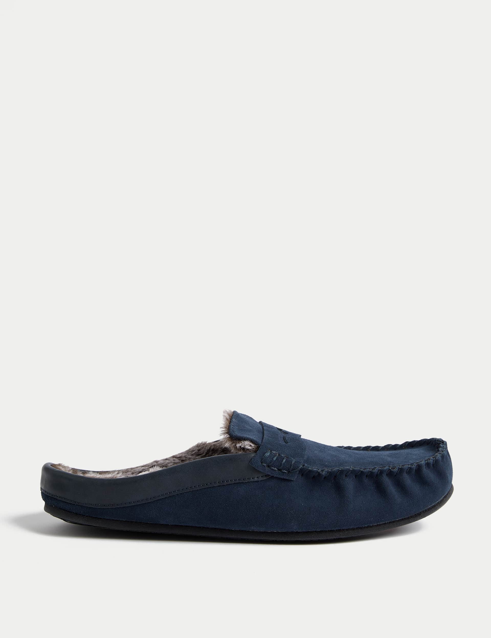 M&S Men's Suede Mule Moccasins - 9 - Navy, Navy