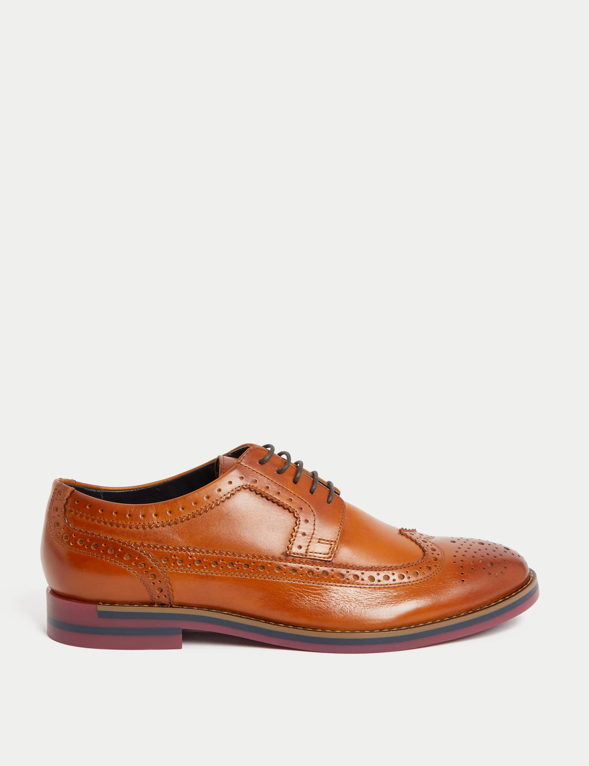 M&S Men's Leather Trisole Brogues - 9 - Chestnut, Black,Chestnut,Burgundy