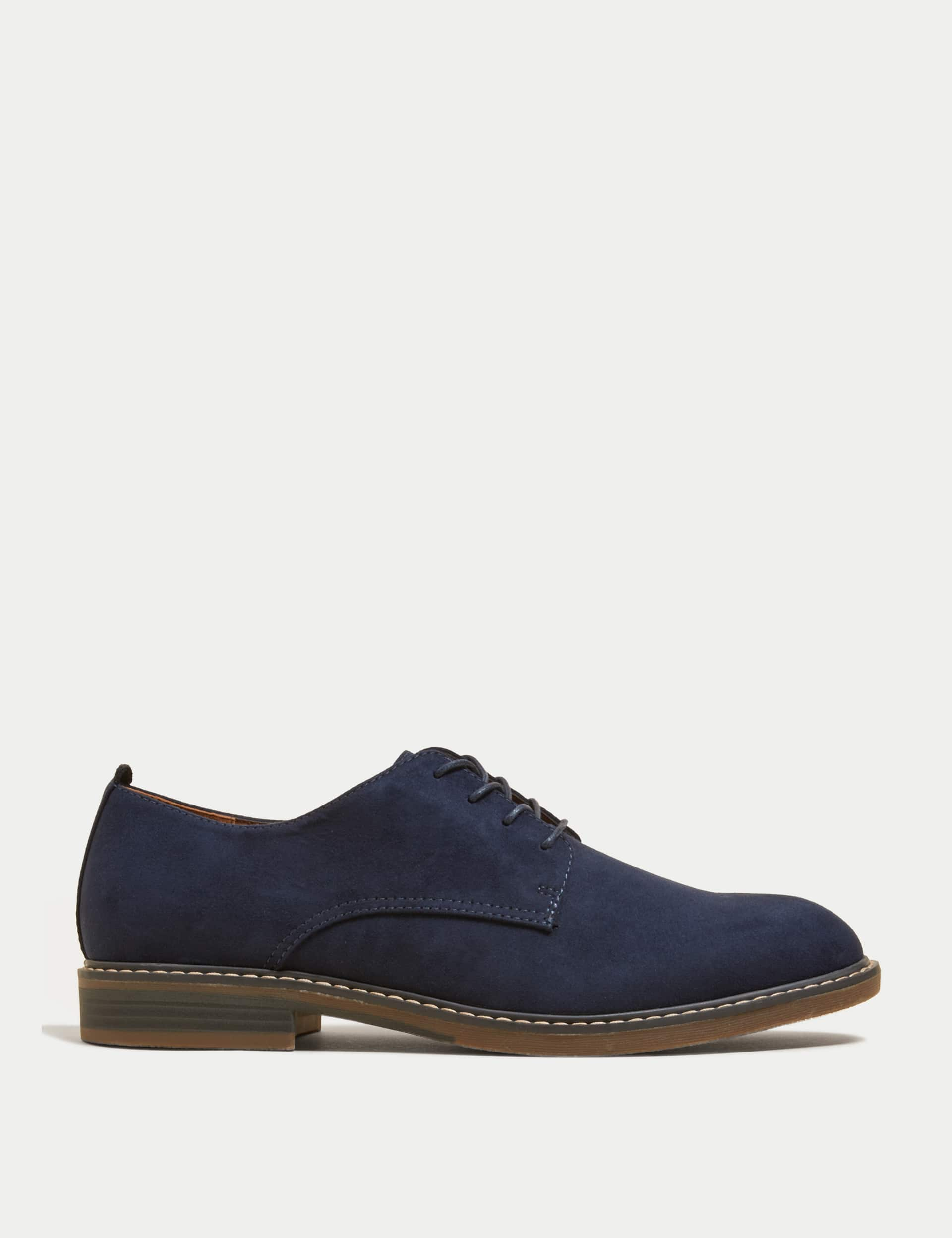 M&S Men's Suedette Derby Shoes - 10 - Navy, Navy,Tan,Black,Brown