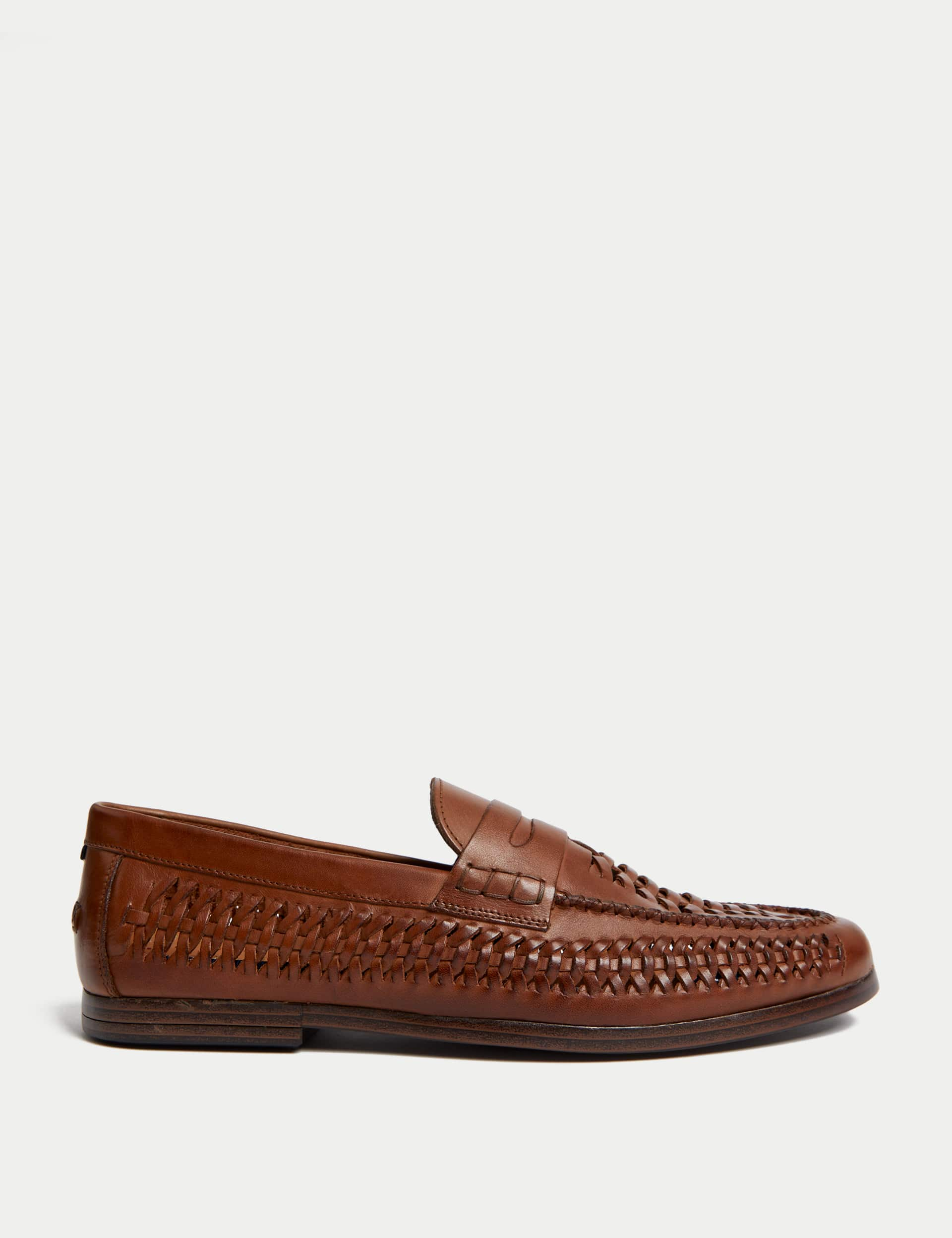 M&S Men's Leather Slip-On Loafers - 11 - Tan, Tan