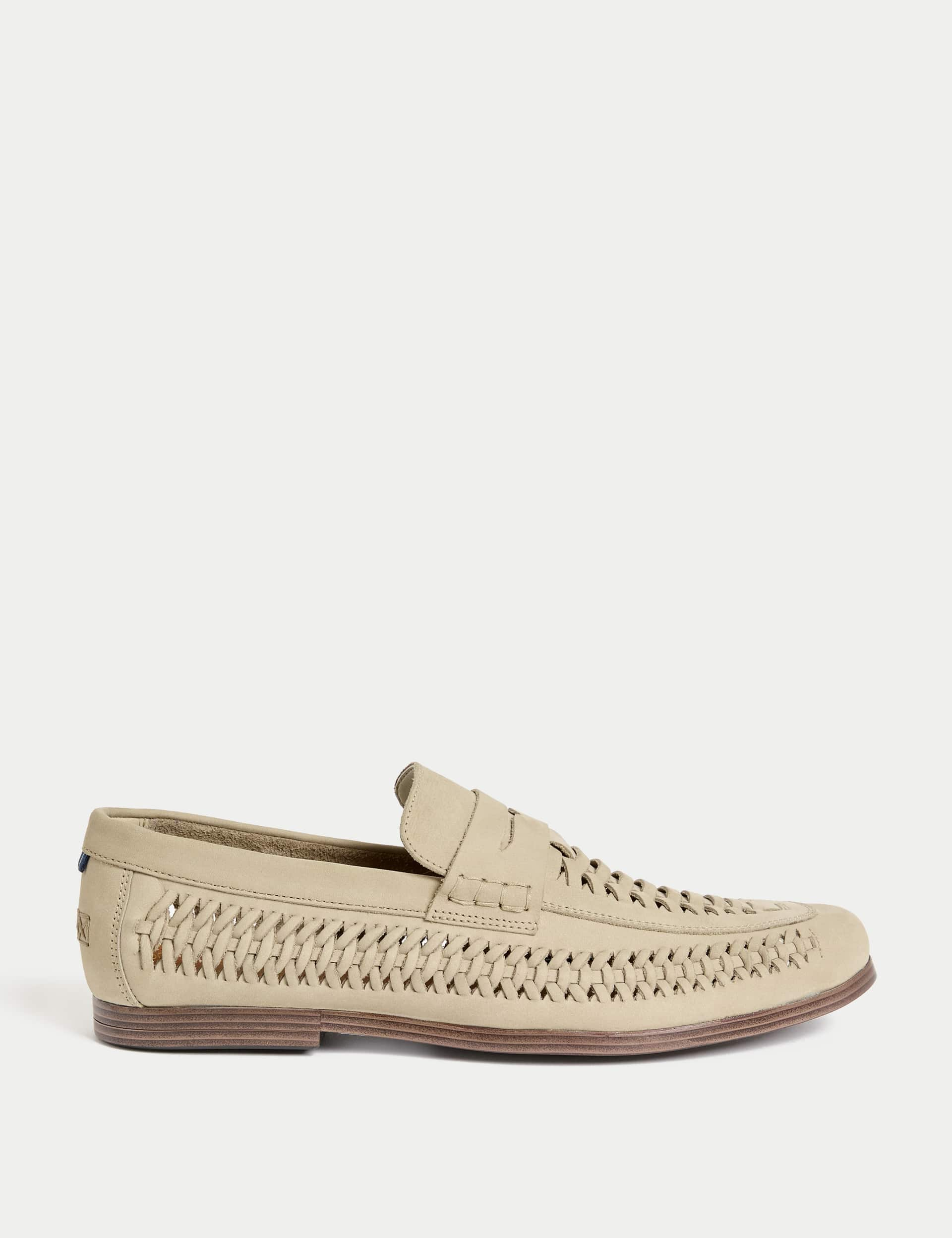 M&S Collection Men's Nubuck Woven Loafers - 9 - Stone, Stone