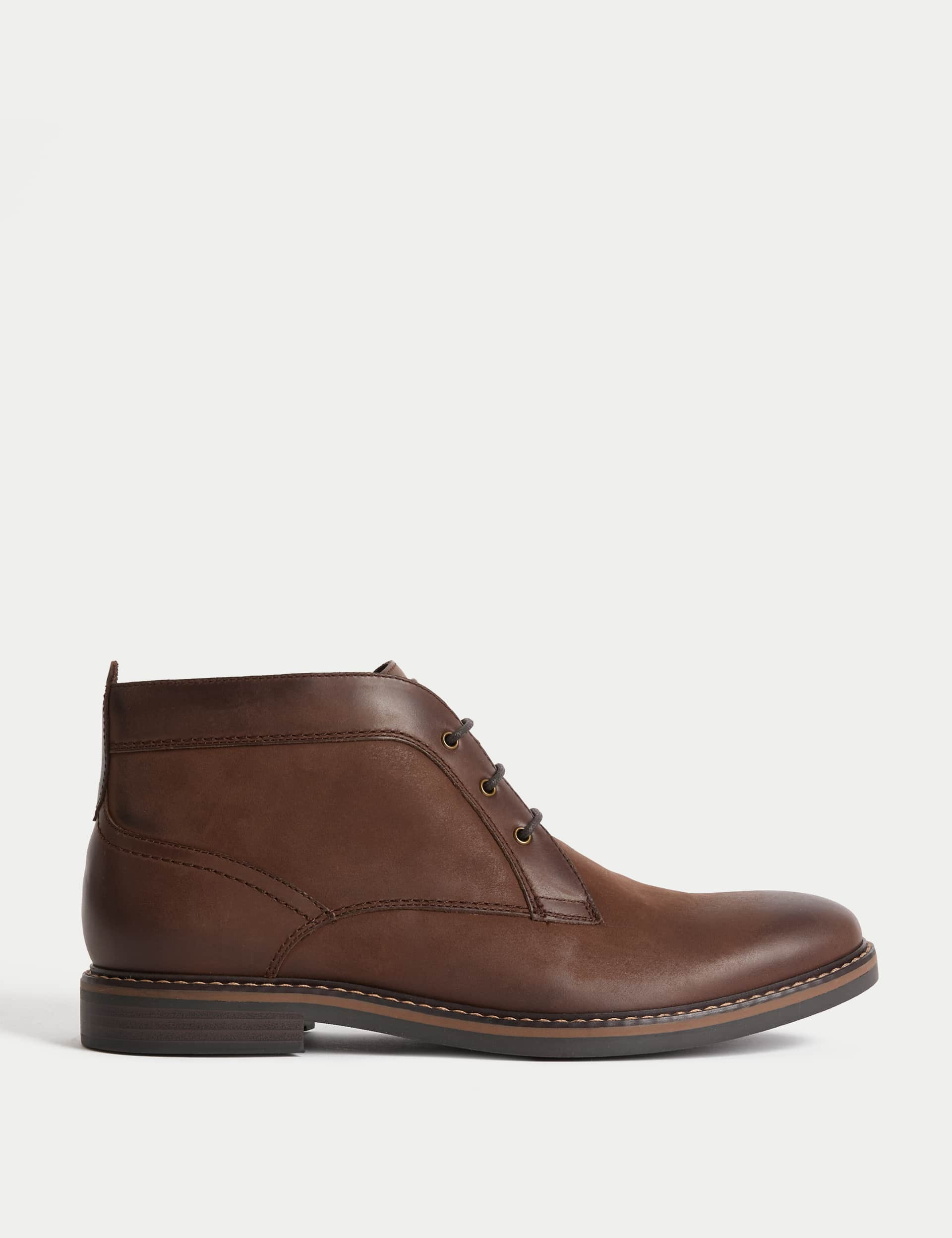 M&S Men's Leather Chukka Boots - 8 - Brown, Brown,Tan